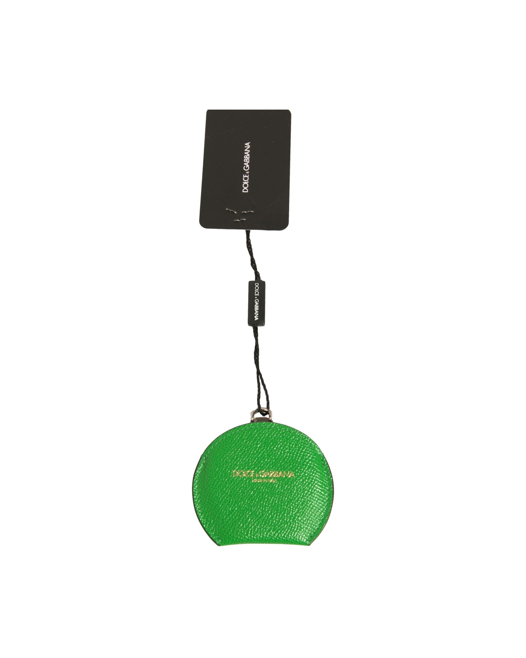 Dolce & Gabbana Calfskin Leather Round Logo Hand Mirror Green Holder Glam Steals