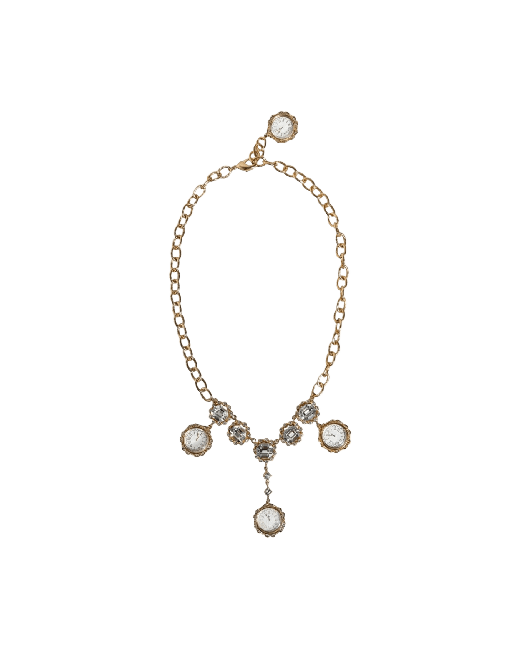 Dolce & Gabbana Chain Brass Crystal Clock Statement Gold Necklace Glam Steals