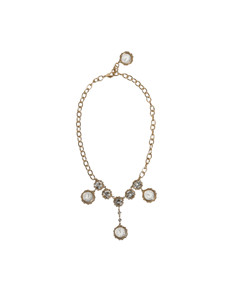Dolce & Gold Gabbana Chain Brass Crystal Clock Statement Necklace Glam Steals