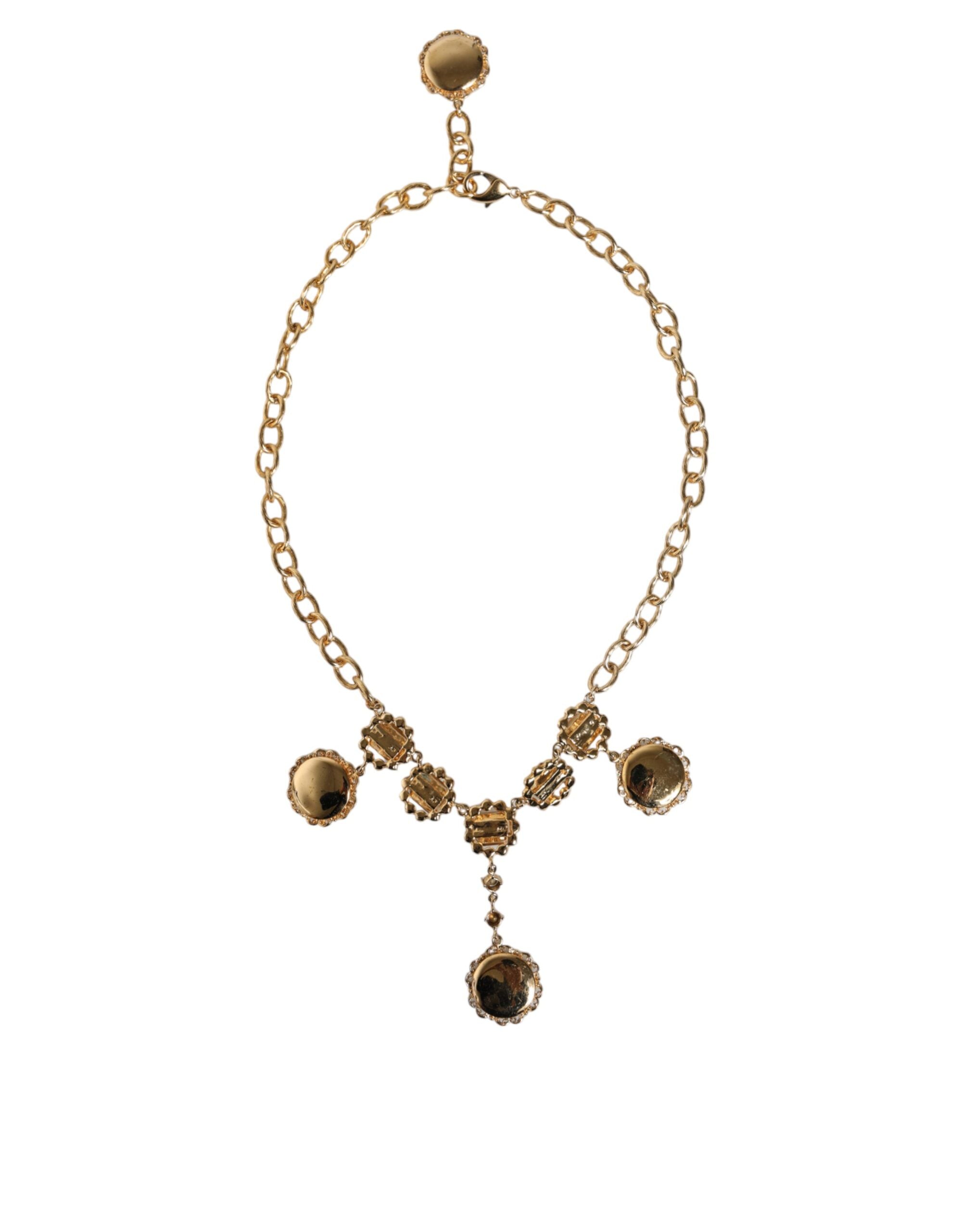 Dolce & Gabbana Chain Brass Crystal Clock Statement Gold Necklace Glam Steals