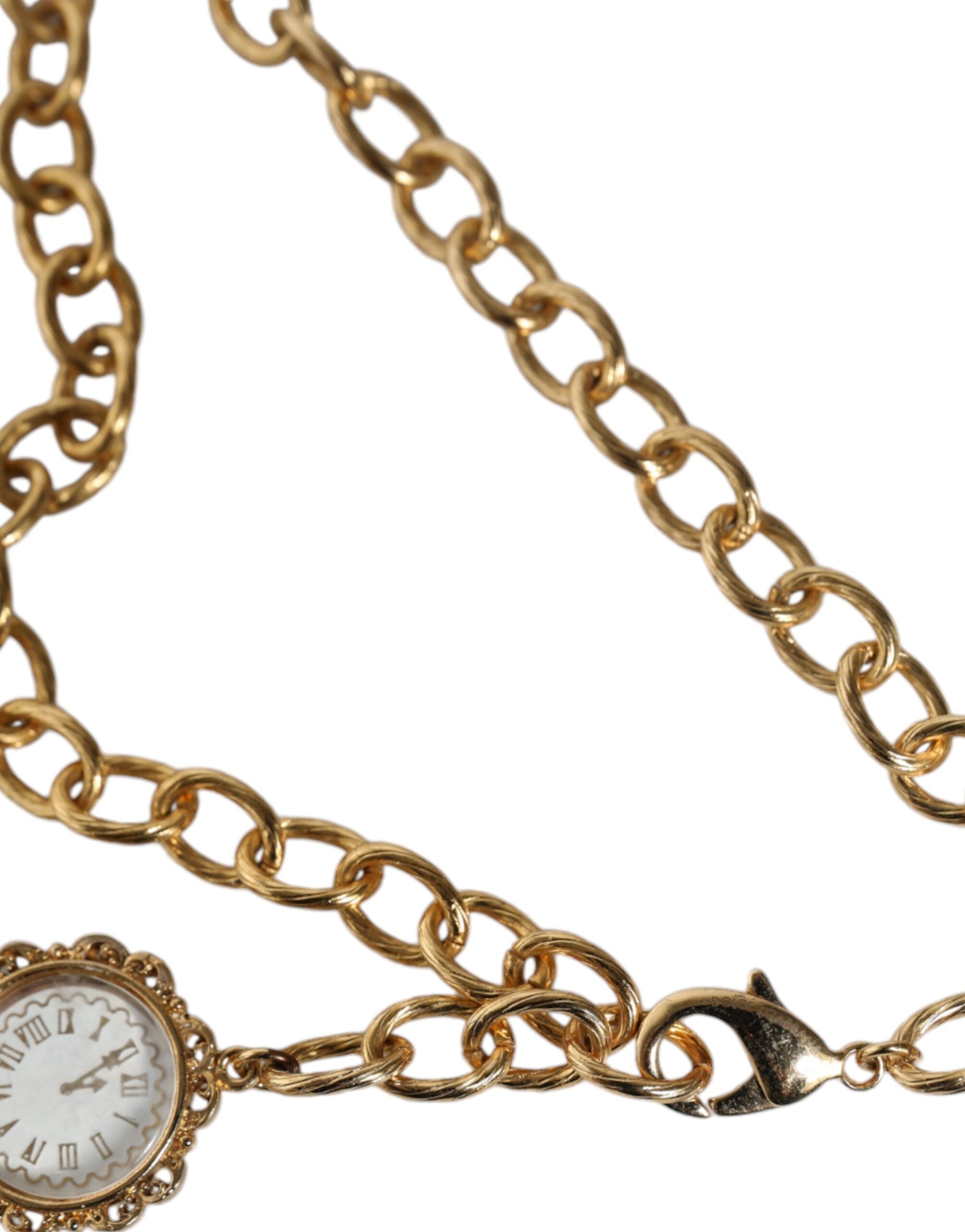 Dolce & Gabbana Chain Brass Crystal Clock Statement Gold Necklace Glam Steals