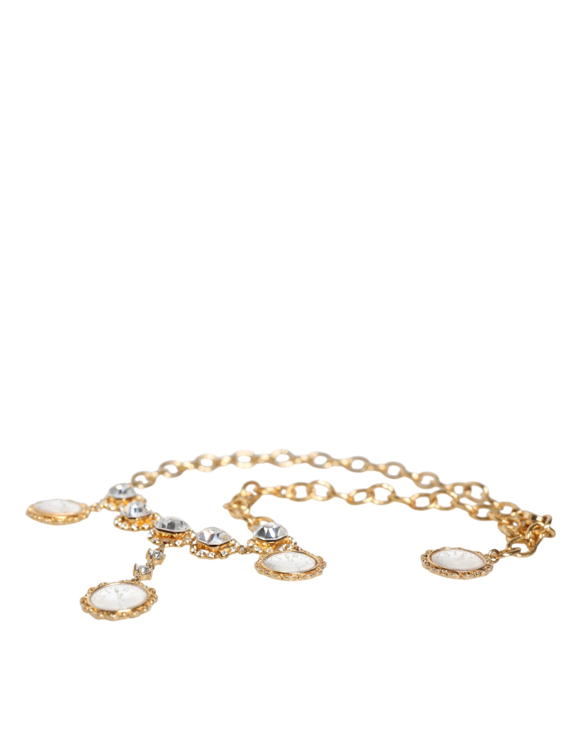 Dolce & Gabbana Chain Brass Crystal Clock Statement Gold Necklace Glam Steals