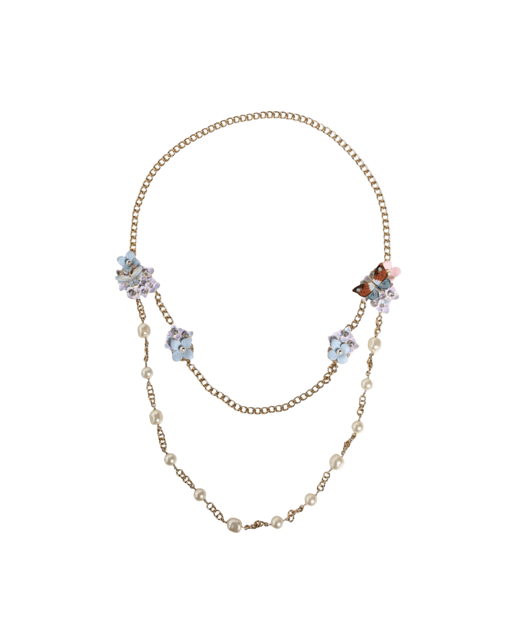 Dolce & Gabbana Chain Brass Floral Layered Crystal Pearl Gold Necklace Glam Steals