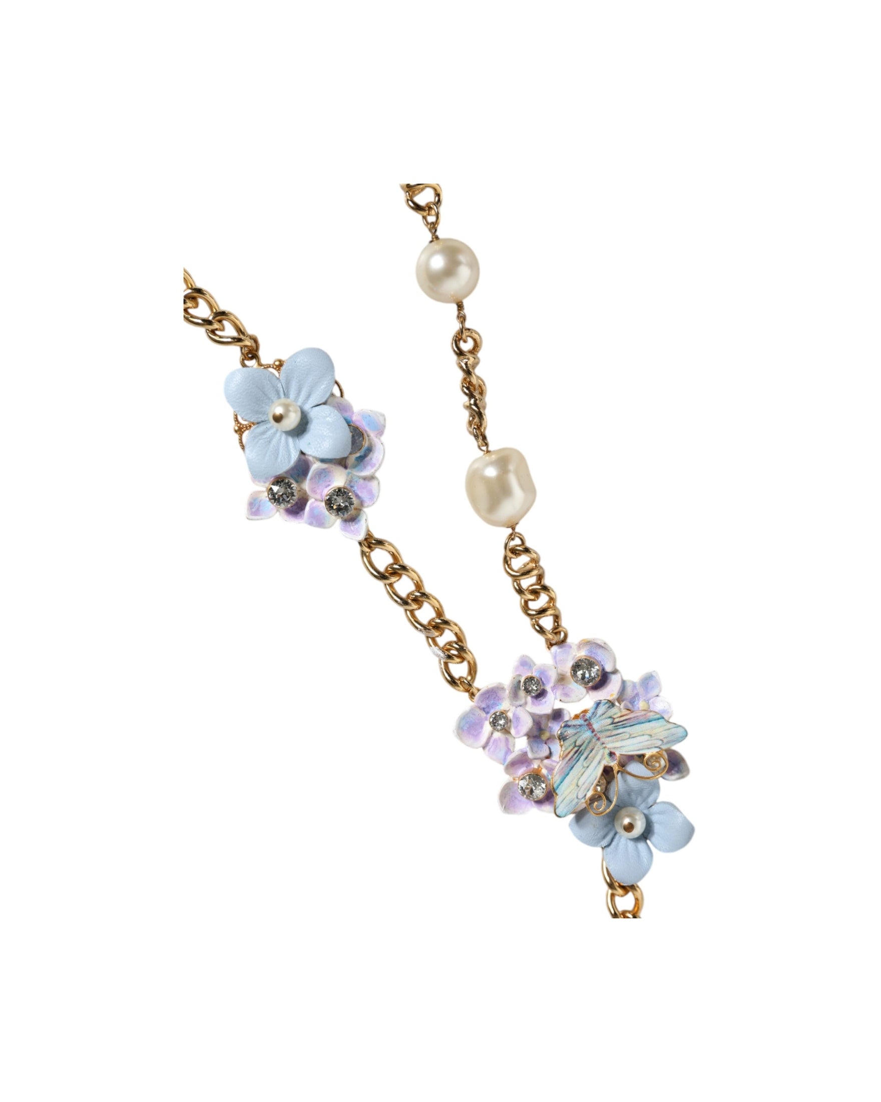 Dolce & Gabbana Chain Brass Floral Layered Crystal Pearl Gold Necklace Glam Steals