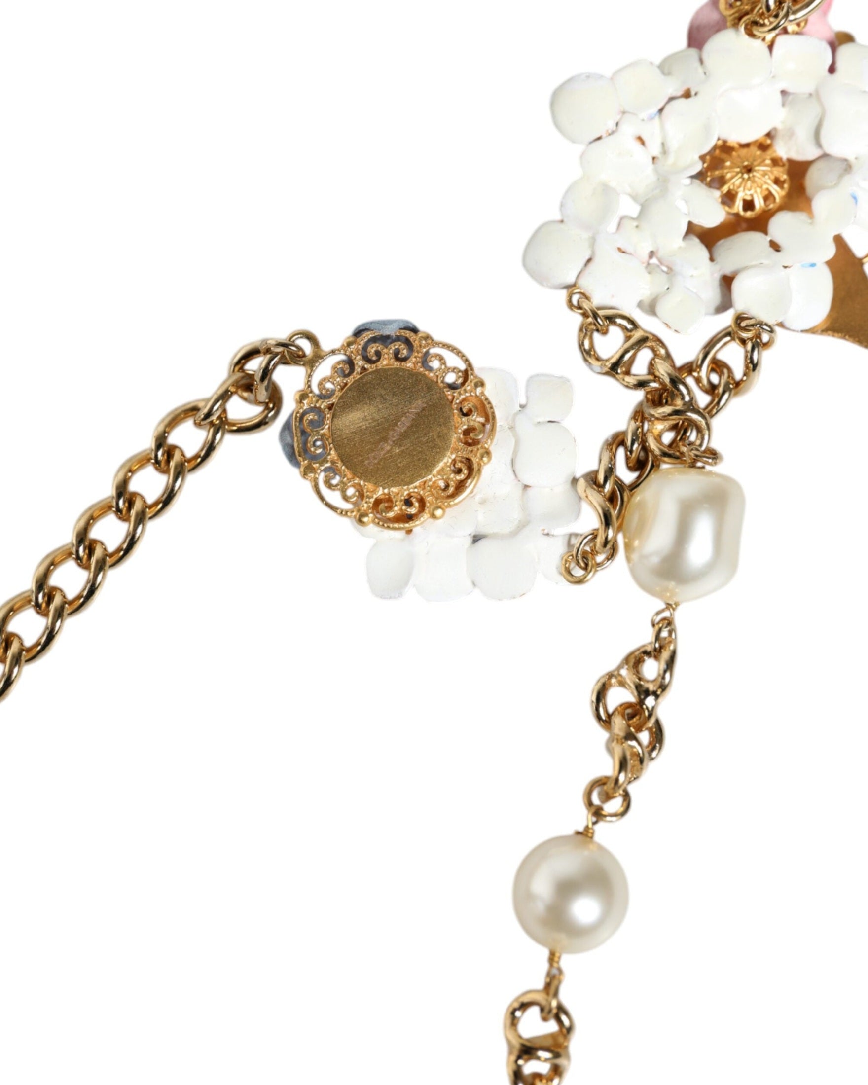 Dolce & Gabbana Chain Brass Floral Layered Crystal Pearl Gold Necklace Glam Steals