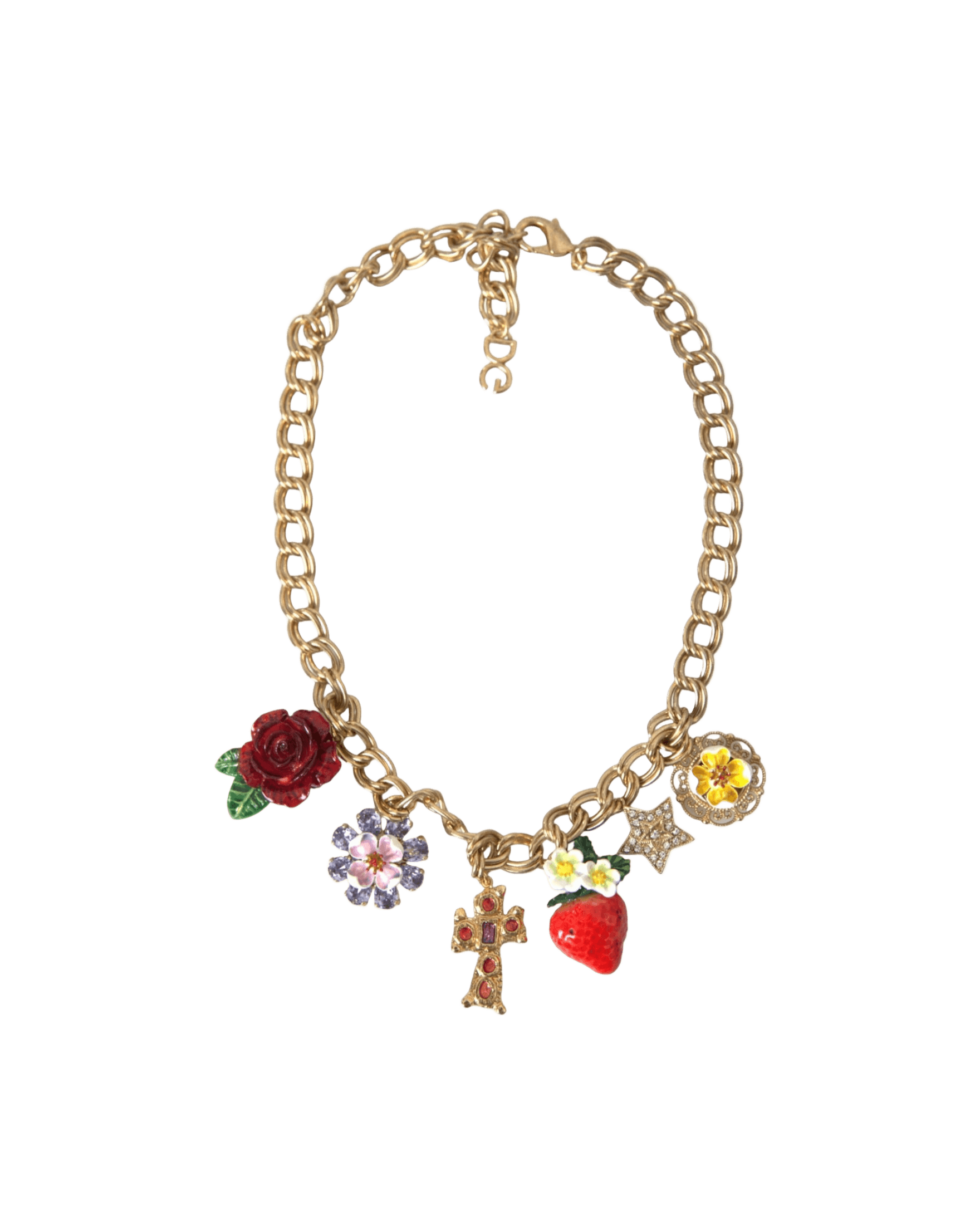 Dolce & Gabbana Chain Rose Cross Strawberry Star Pendant Gold Necklace Glam Steals