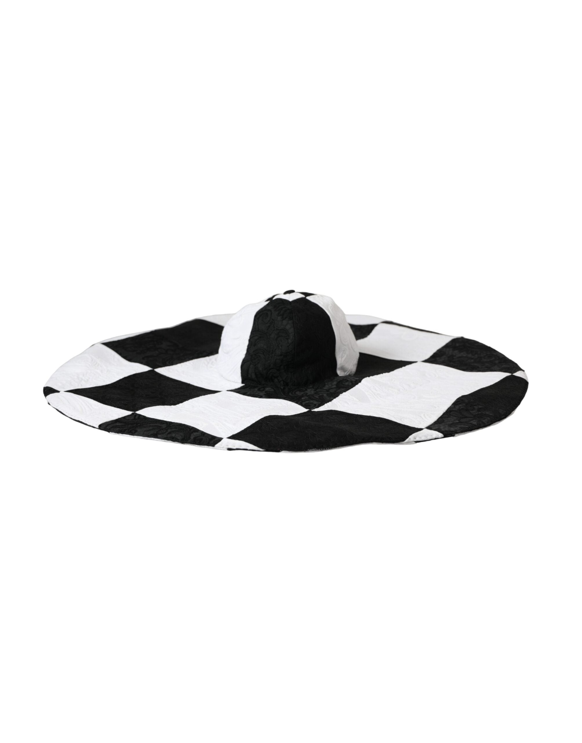 Dolce & Gabbana Checkered Wide Brim Floppy Black White Hat Glam Steals