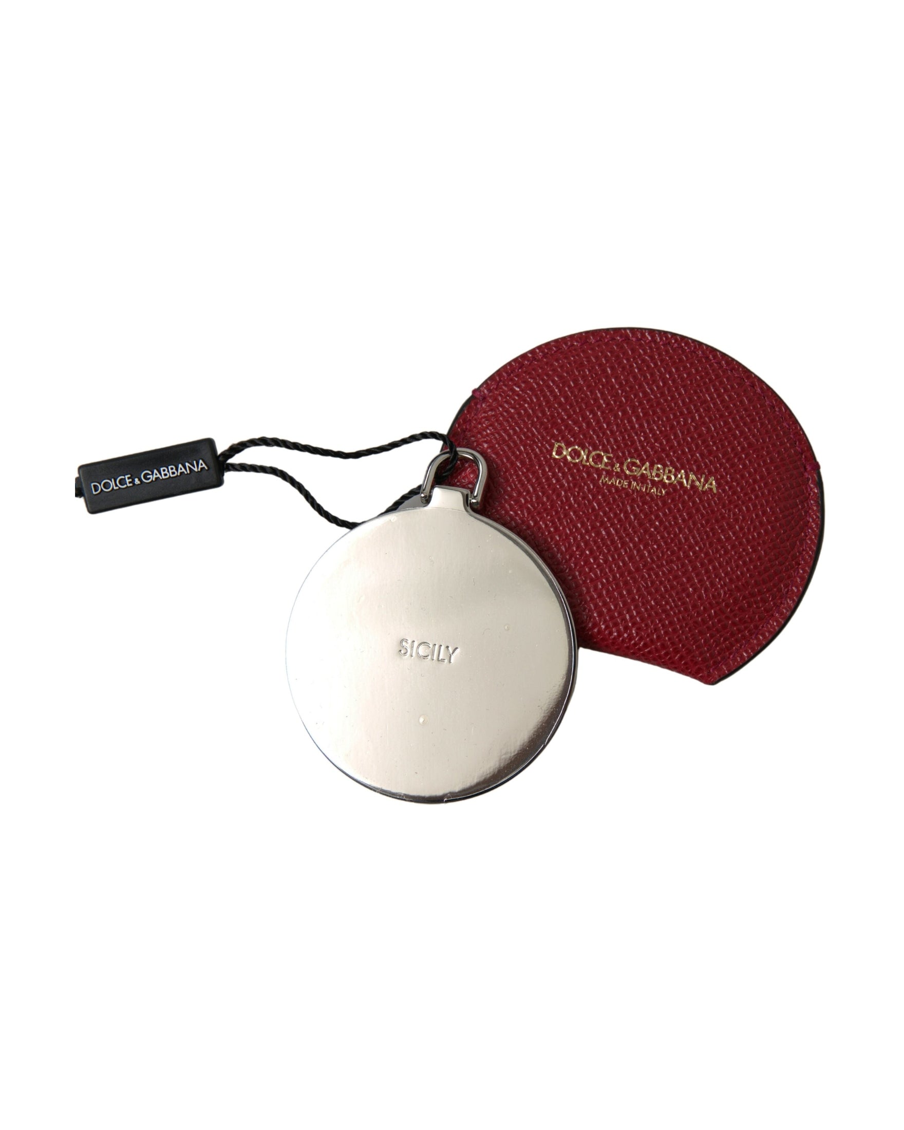 Dolce & Gabbana Chic Leather Hand Mirror Red Holder Glam Steals