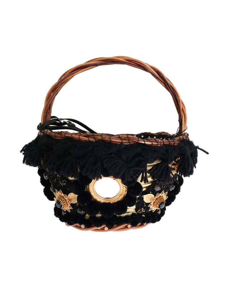 Dolce & Gabbana Chic & Straw Snakeskin Bucket Beige Black Bag Glam Steals