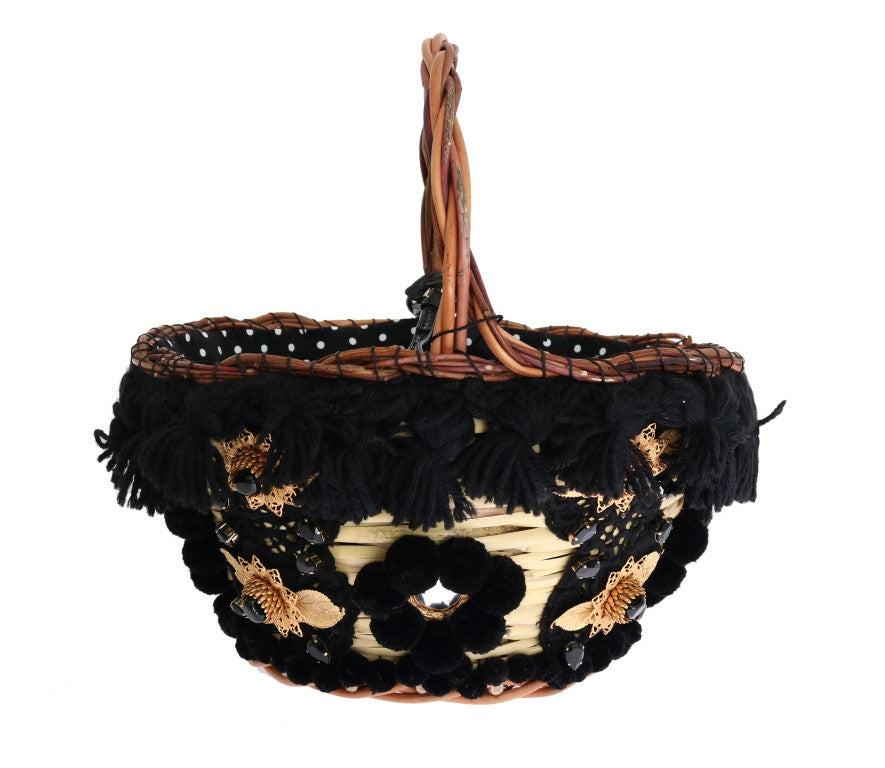 Dolce & Gabbana Chic & Straw Snakeskin Bucket Beige Black Bag Glam Steals