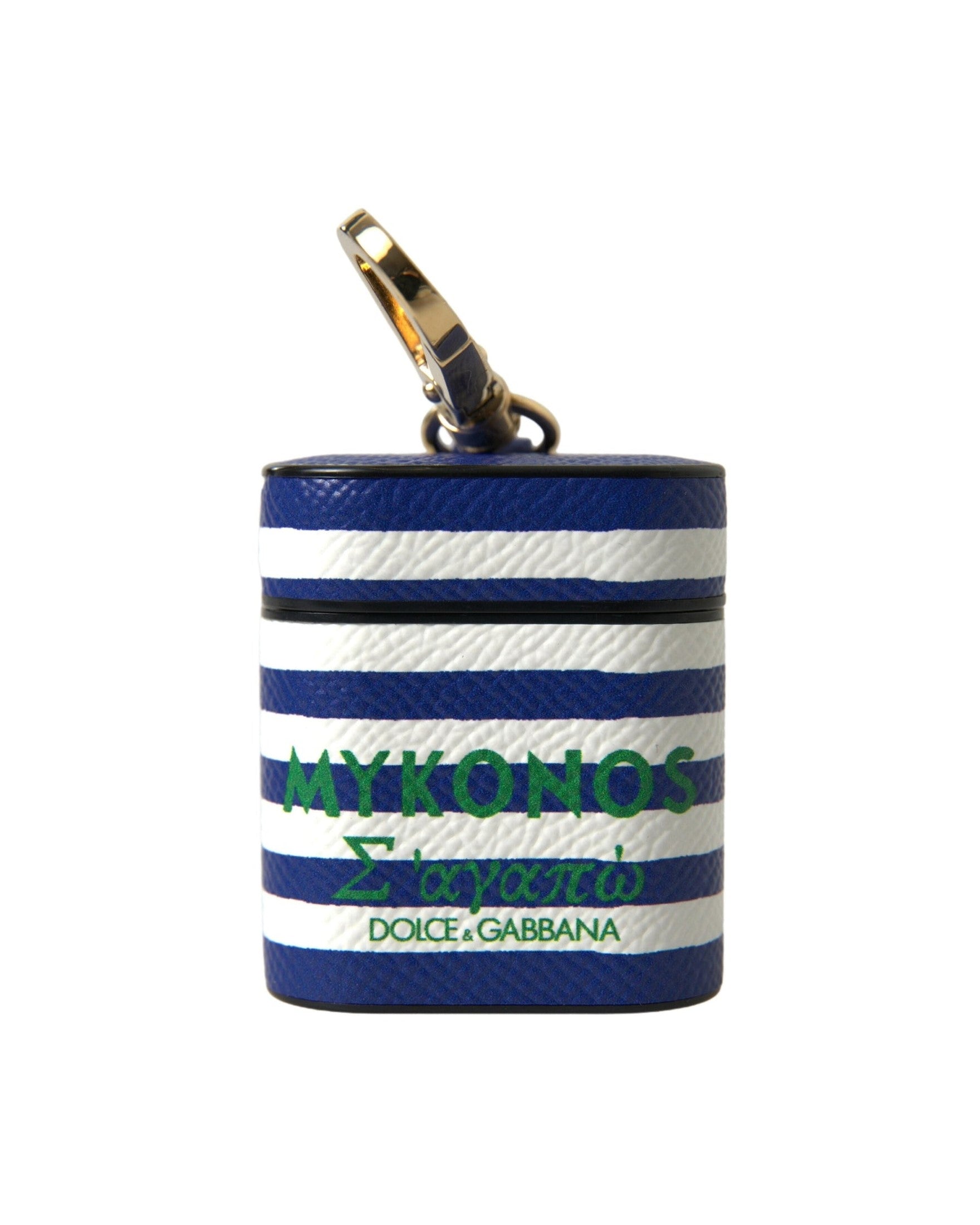 Dolce & Gabbana Chic Striped Leather Airpods Blue Case Glam Steals