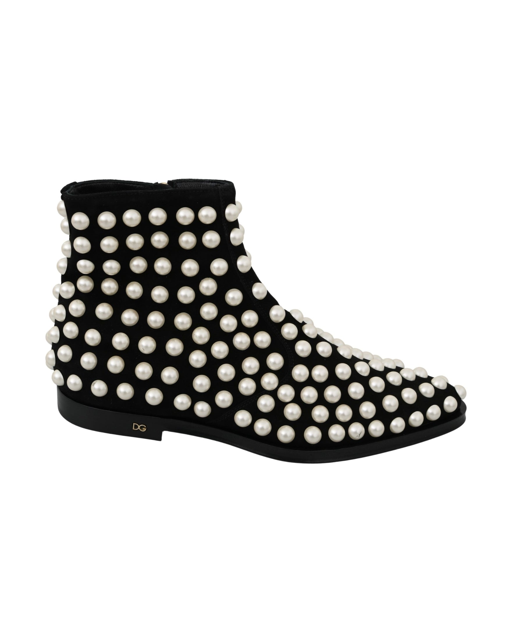 Dolce & Gabbana Chic Suede Ankle Boots With Black Pearls Glam Steals