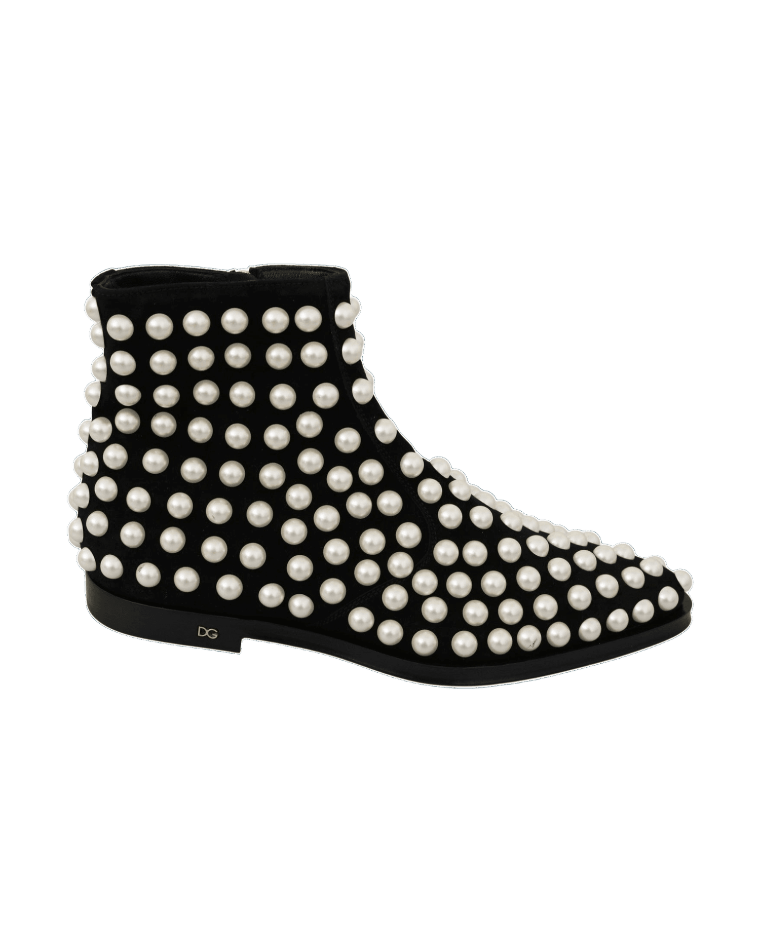 Dolce & Gabbana Pearl Embellished Black Suede Ankle Boots Boots