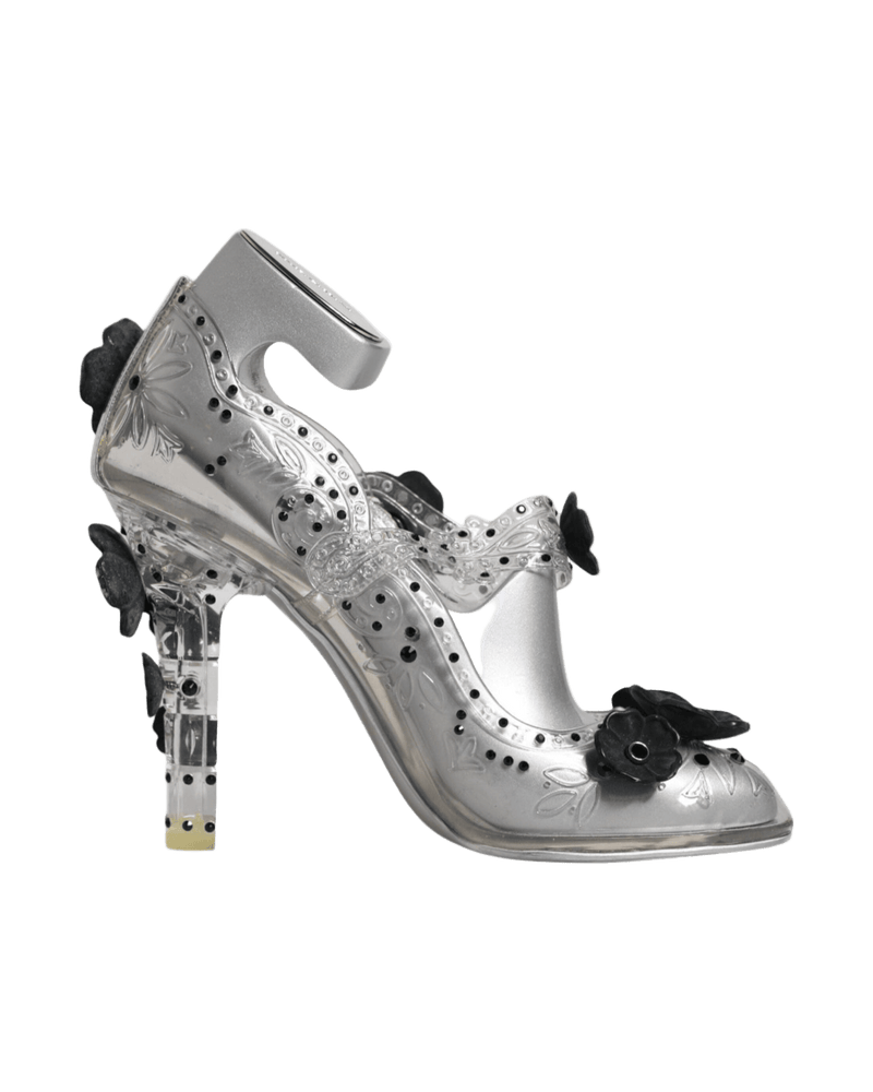 Dolce & Gabbana Clear Floral Crystal Cinderella Heels Shoes Glam Steals