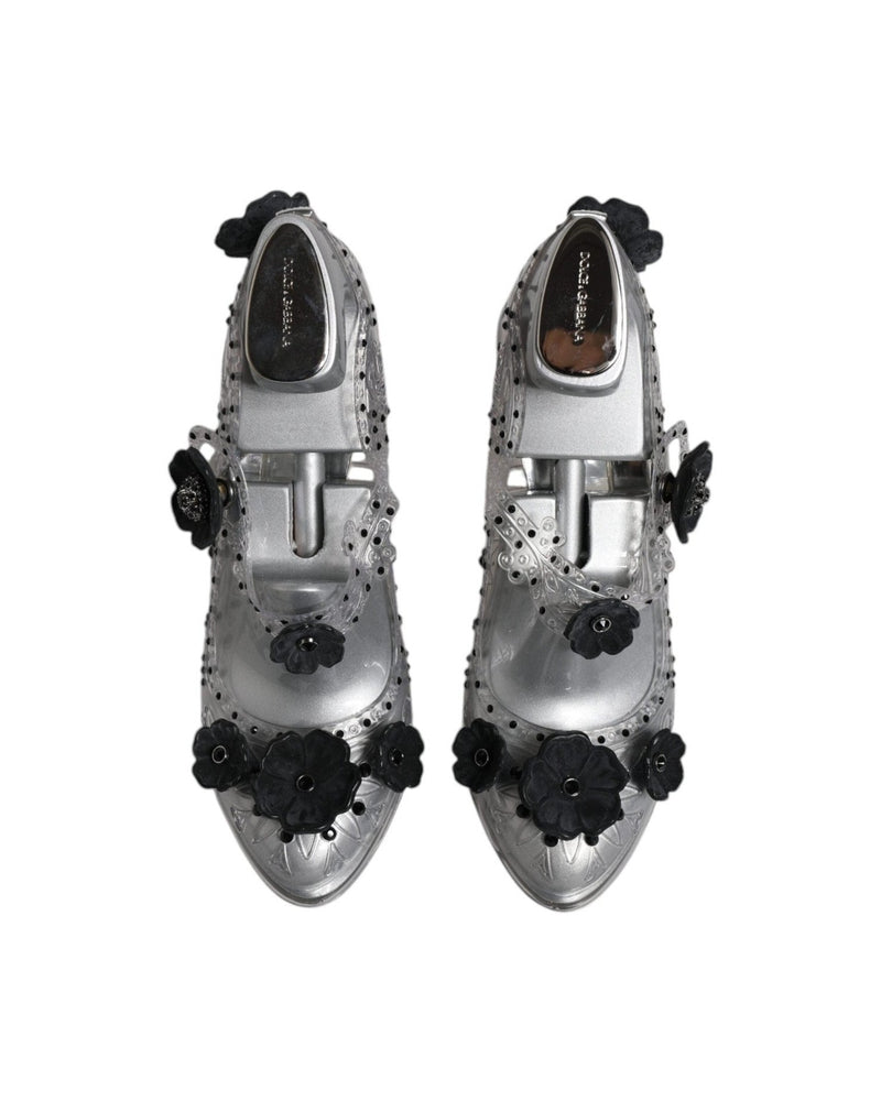 Dolce & Gabbana Clear Floral Crystal Cinderella Heels Shoes Glam Steals