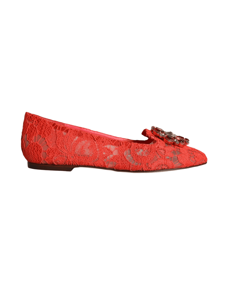 Dolce & Gabbana Coral Lace Crystal Ballet Flats Loafers Shoes Glam Steals