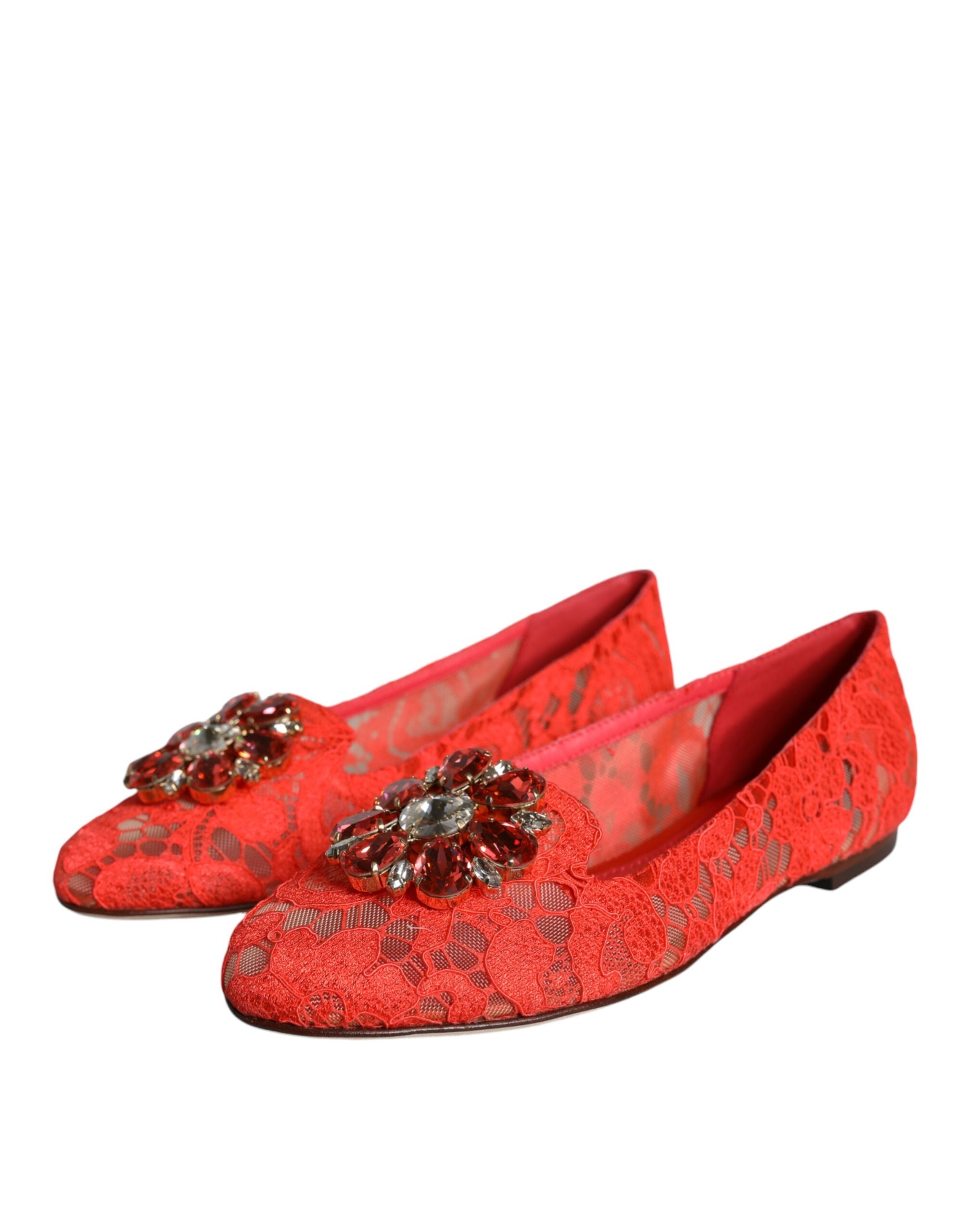 Dolce & Gabbana Coral Lace Crystal Ballet Flats Loafers Shoes Glam Steals