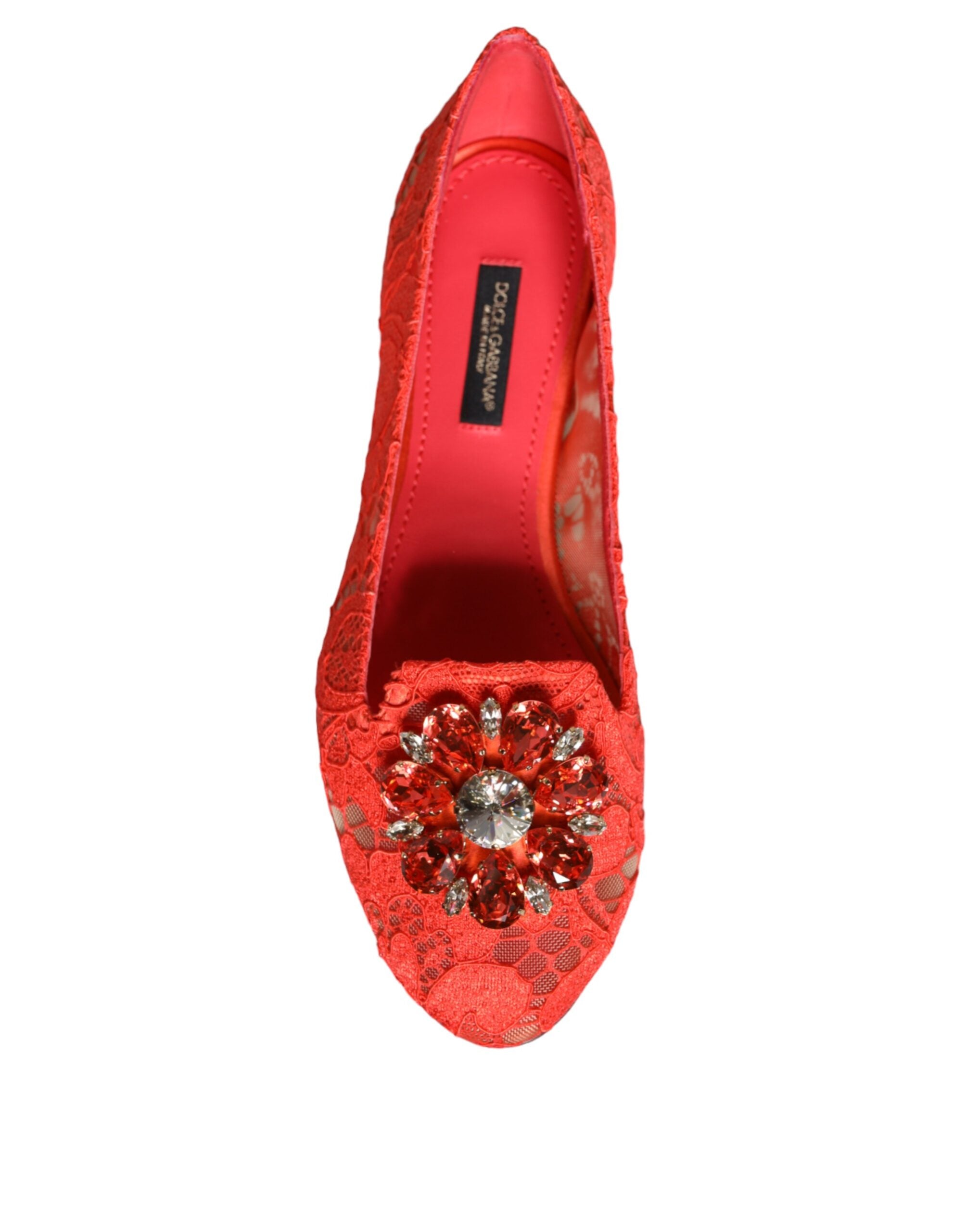 Dolce & Gabbana Coral Lace Crystal Ballet Flats Loafers Shoes Glam Steals