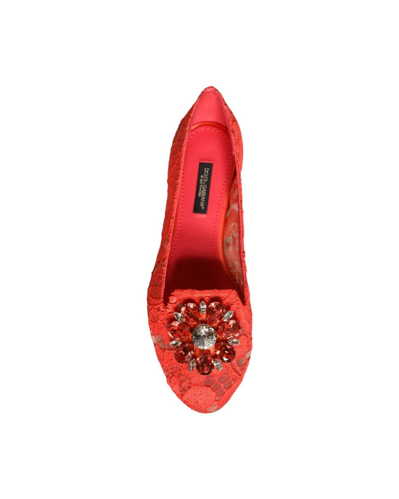 Dolce & Gabbana Coral Lace Crystal Ballet Flats Loafers Shoes Glam Steals