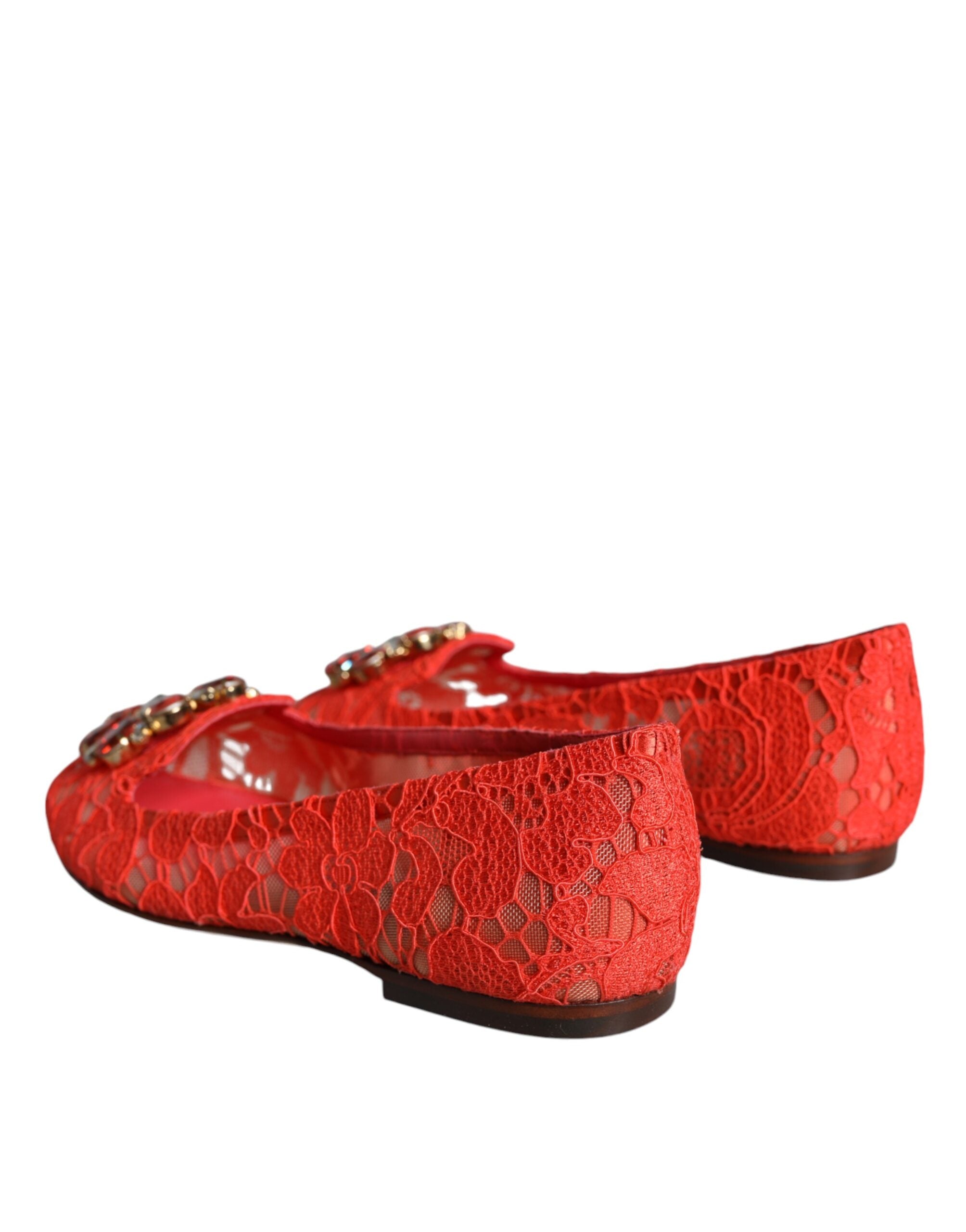 Dolce & Gabbana Coral Lace Crystal Ballet Flats Loafers Shoes Glam Steals