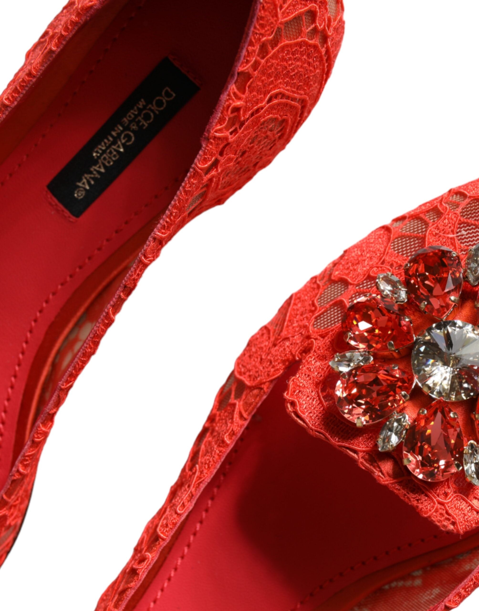 Dolce & Gabbana Coral Lace Crystal Ballet Flats Loafers Shoes Glam Steals