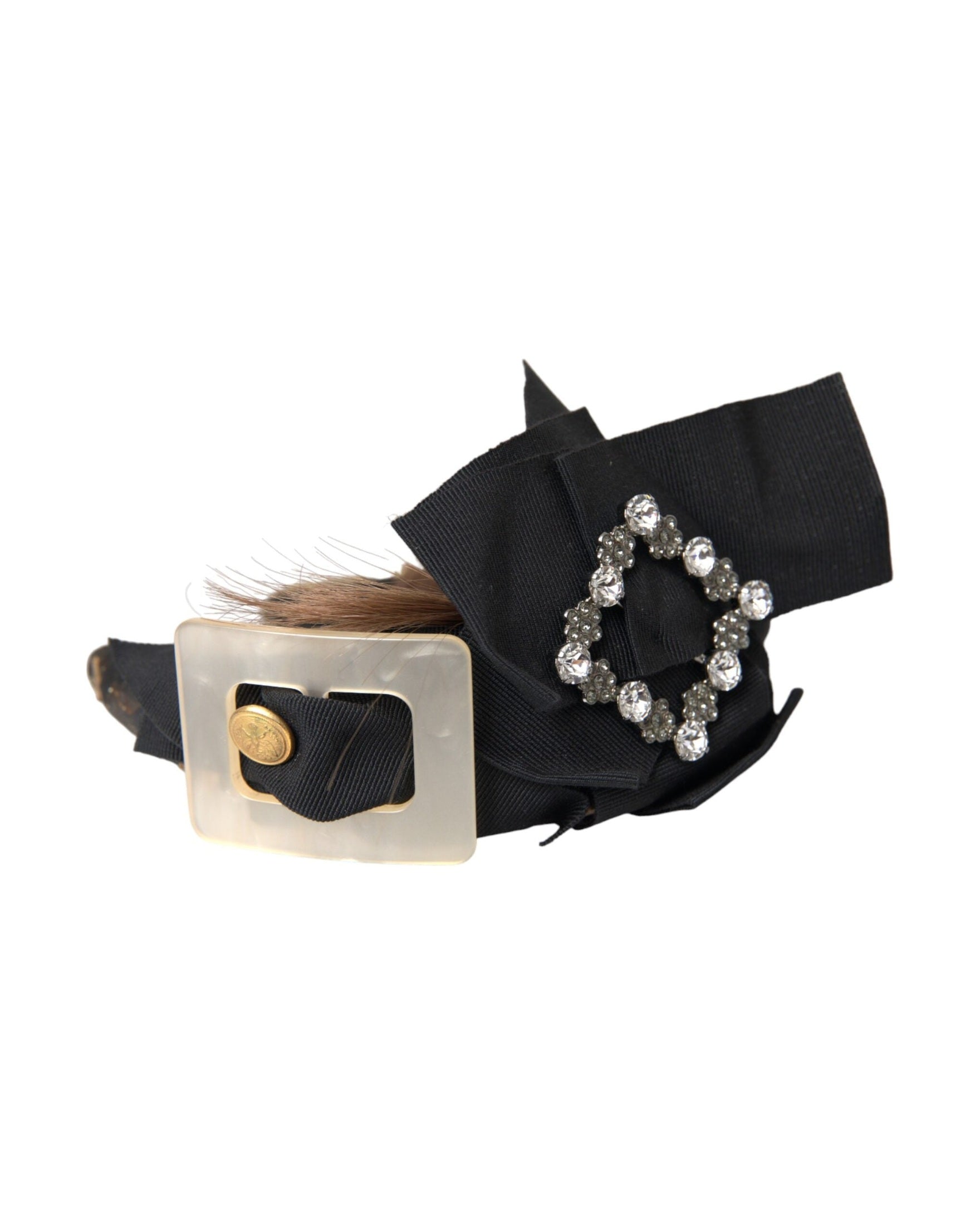 Dolce & Gabbana Crystal Button Hair Women Headband Black Brown Diadem Glam Steals