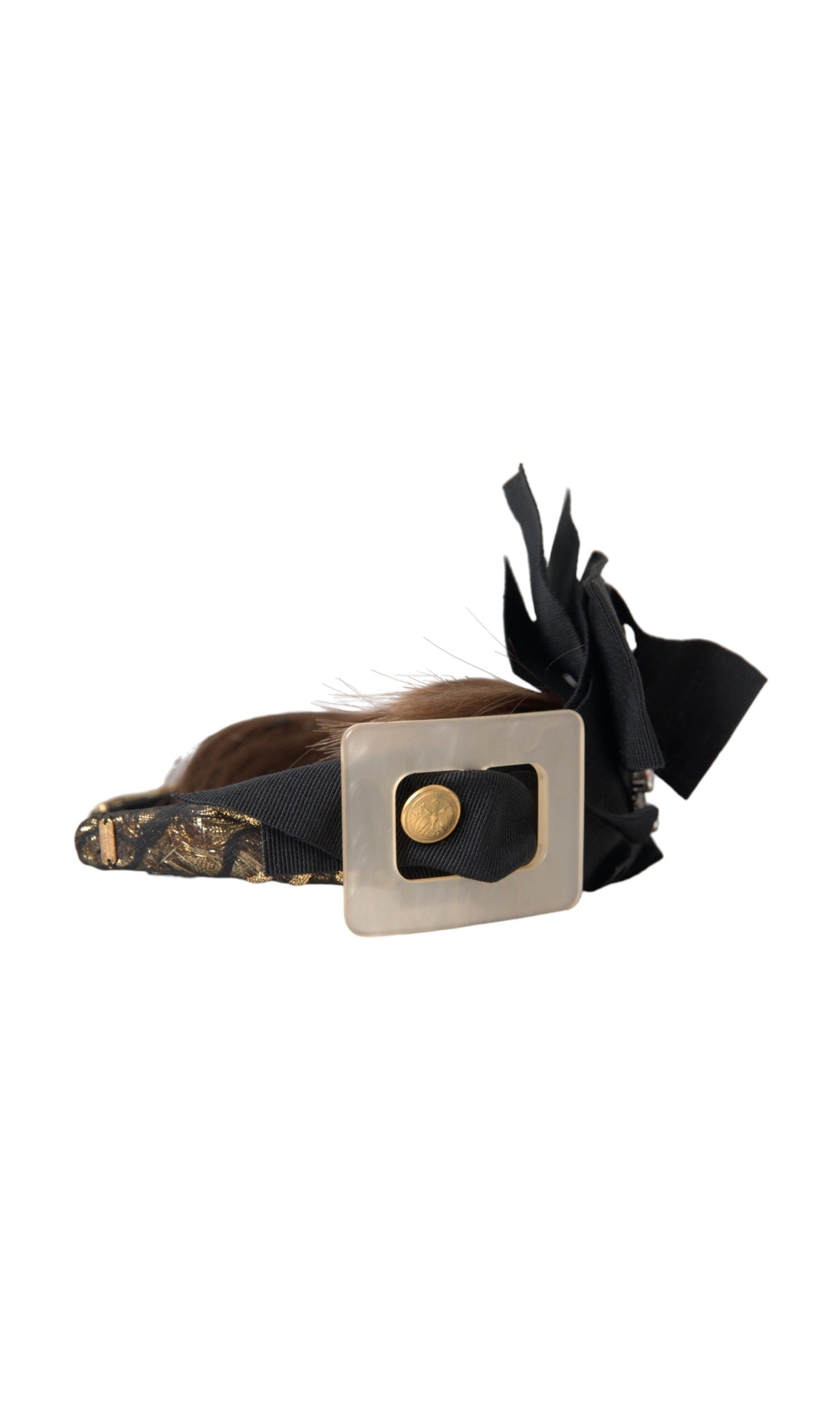 Dolce & Gabbana Crystal Button Hair Women Headband Black Brown Diadem Glam Steals