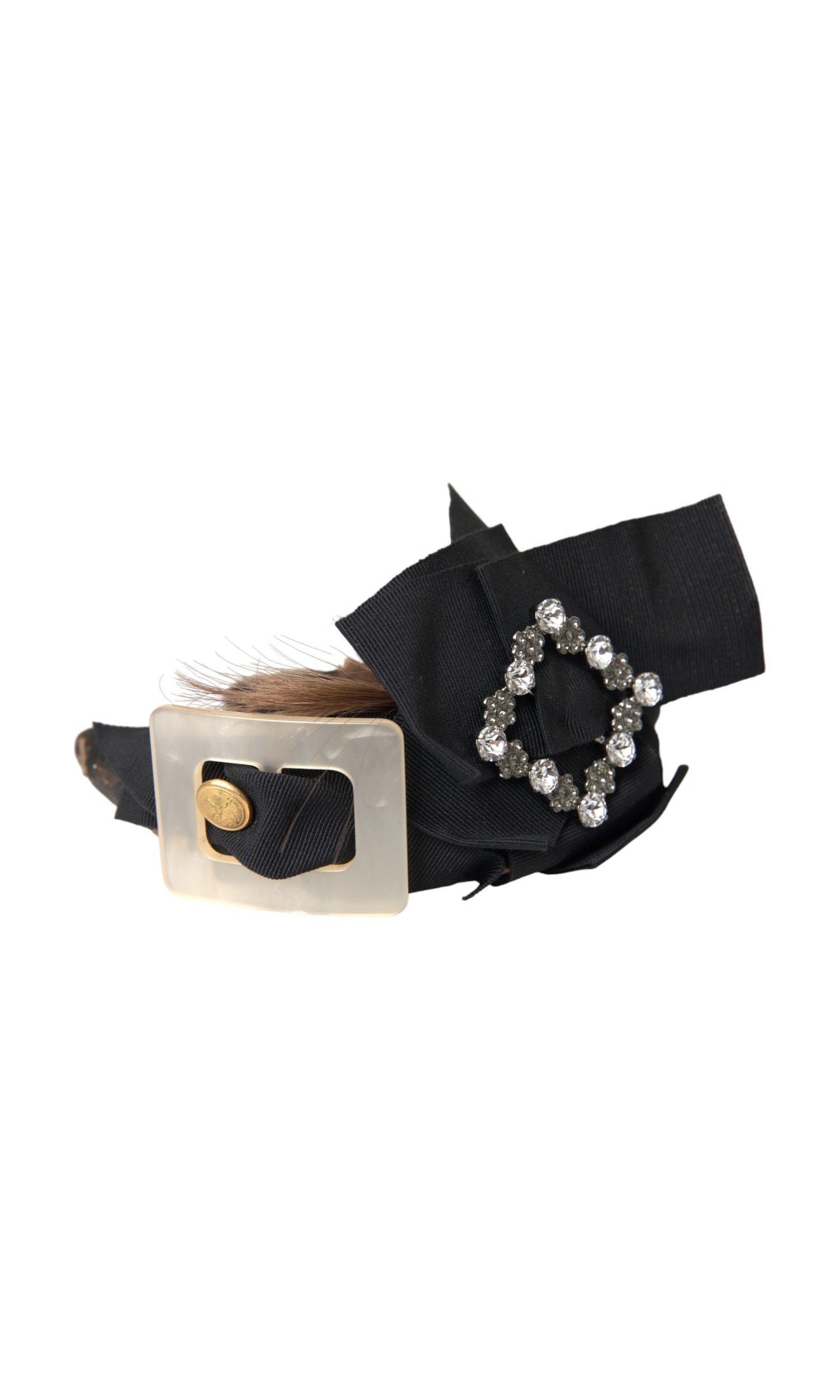 Dolce & Gabbana Crystal Button Hair Women Headband Black Brown Diadem Glam Steals
