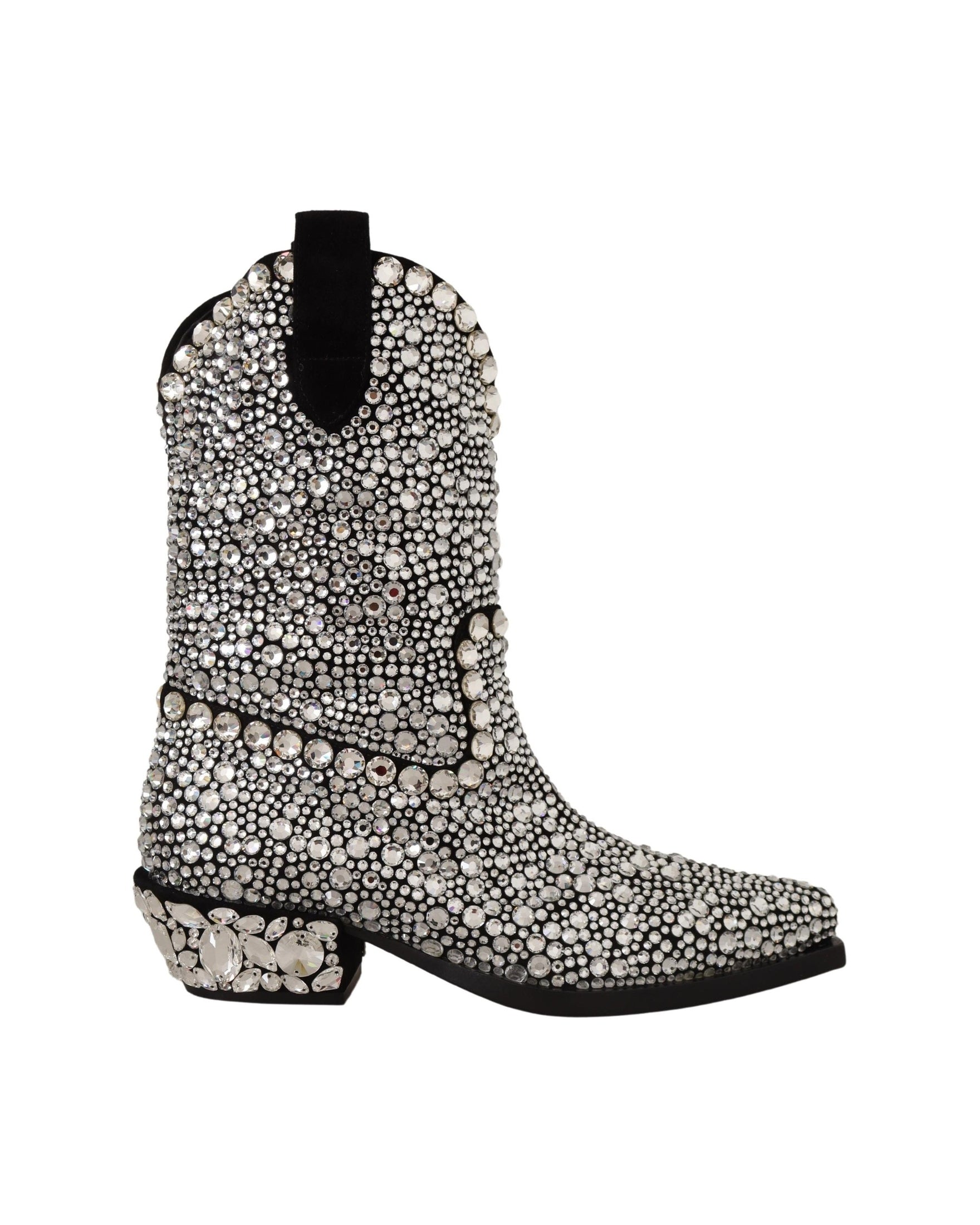 Dolce & Gabbana Crystal-Embellished Suede Black Boots Glam Steals
