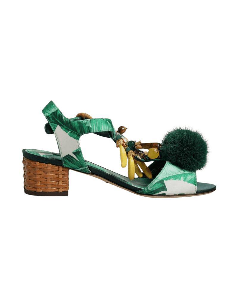 Dolce & Gabbana Crystal Fur Embellished Sandals Green Shoes Glam Steals