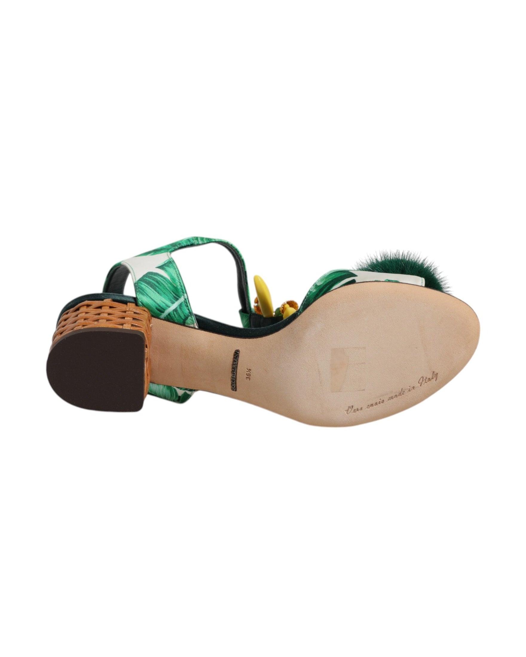 Dolce & Gabbana Crystal Fur Embellished Sandals Green Shoes Glam Steals