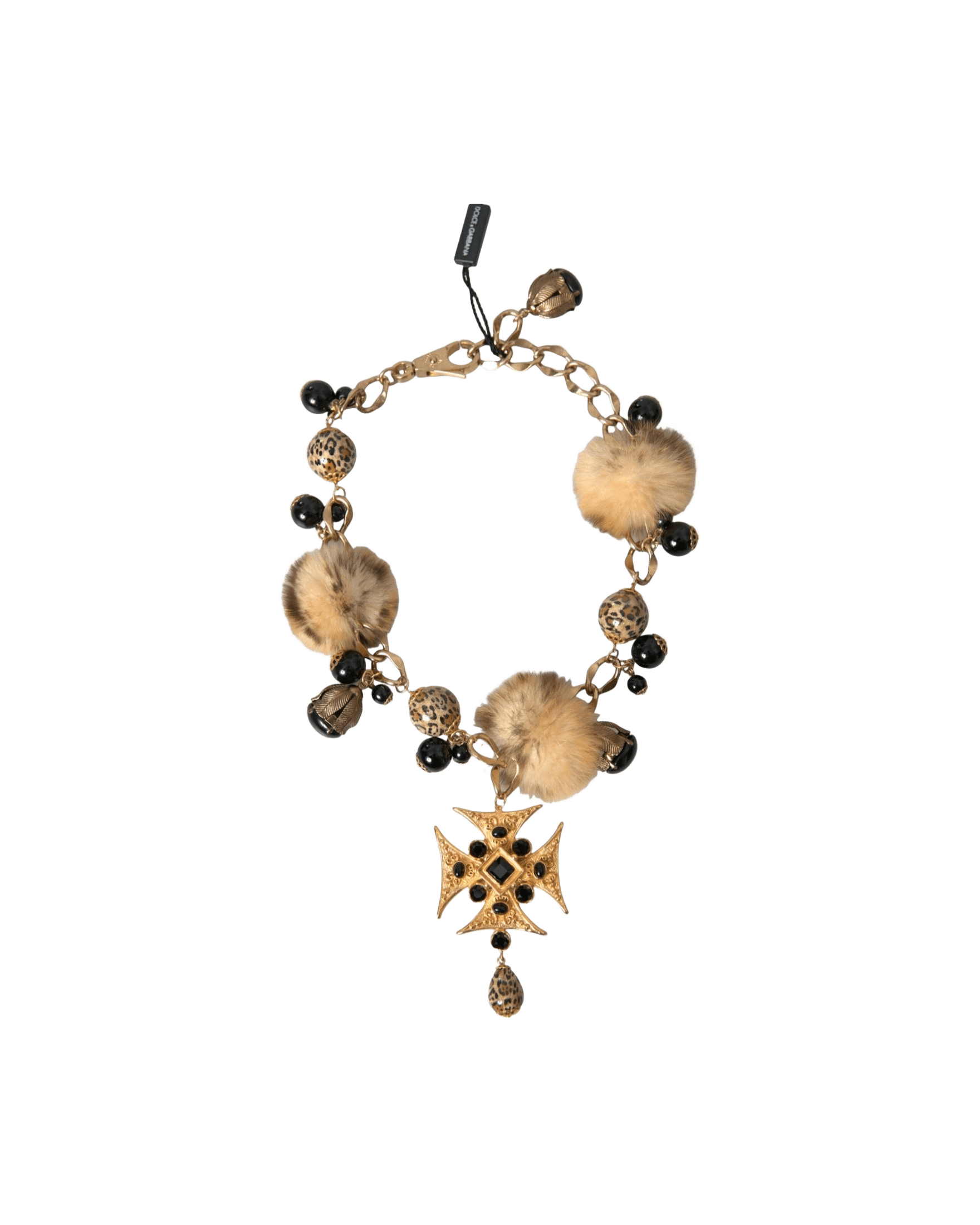 Dolce & Gabbana Crystals Lapin Fur Filigree Chocker Gold Black Necklace Glam Steals