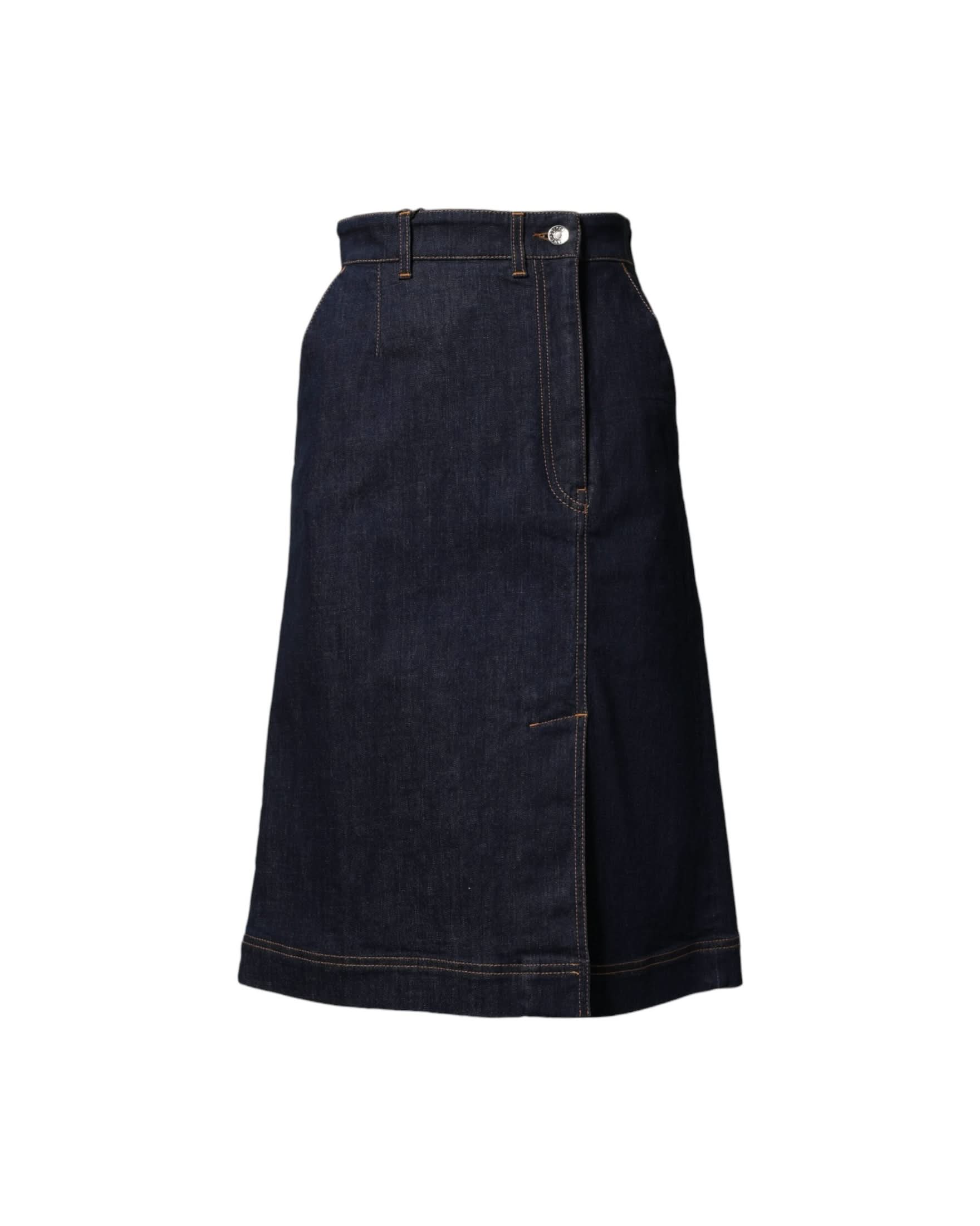 Dolce & Gabbana Dark Blue Cotton A Line Denim Midi Skirt Skirts
