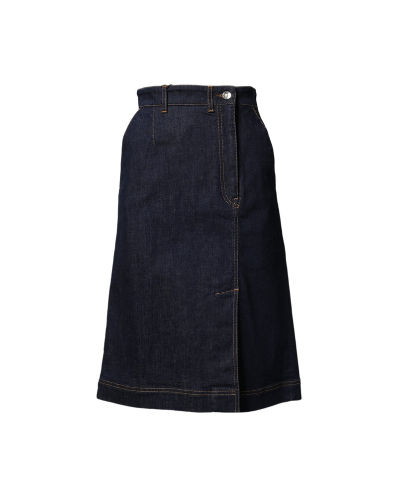Dolce & Gabbana Dark Blue Cotton A Line Denim Midi Skirt Glam Steals