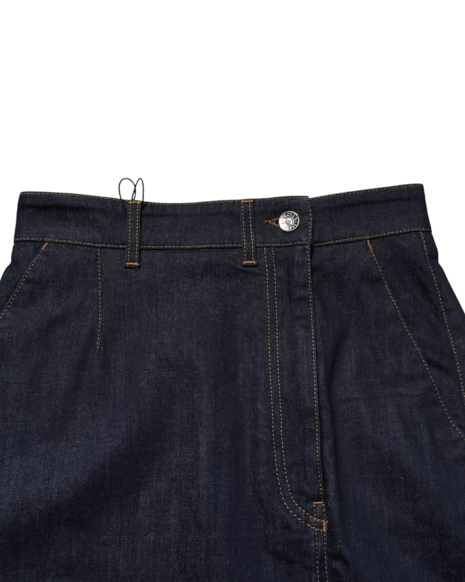 Dolce & Gabbana Dark Blue Cotton A Line Denim Midi Skirt Skirts
