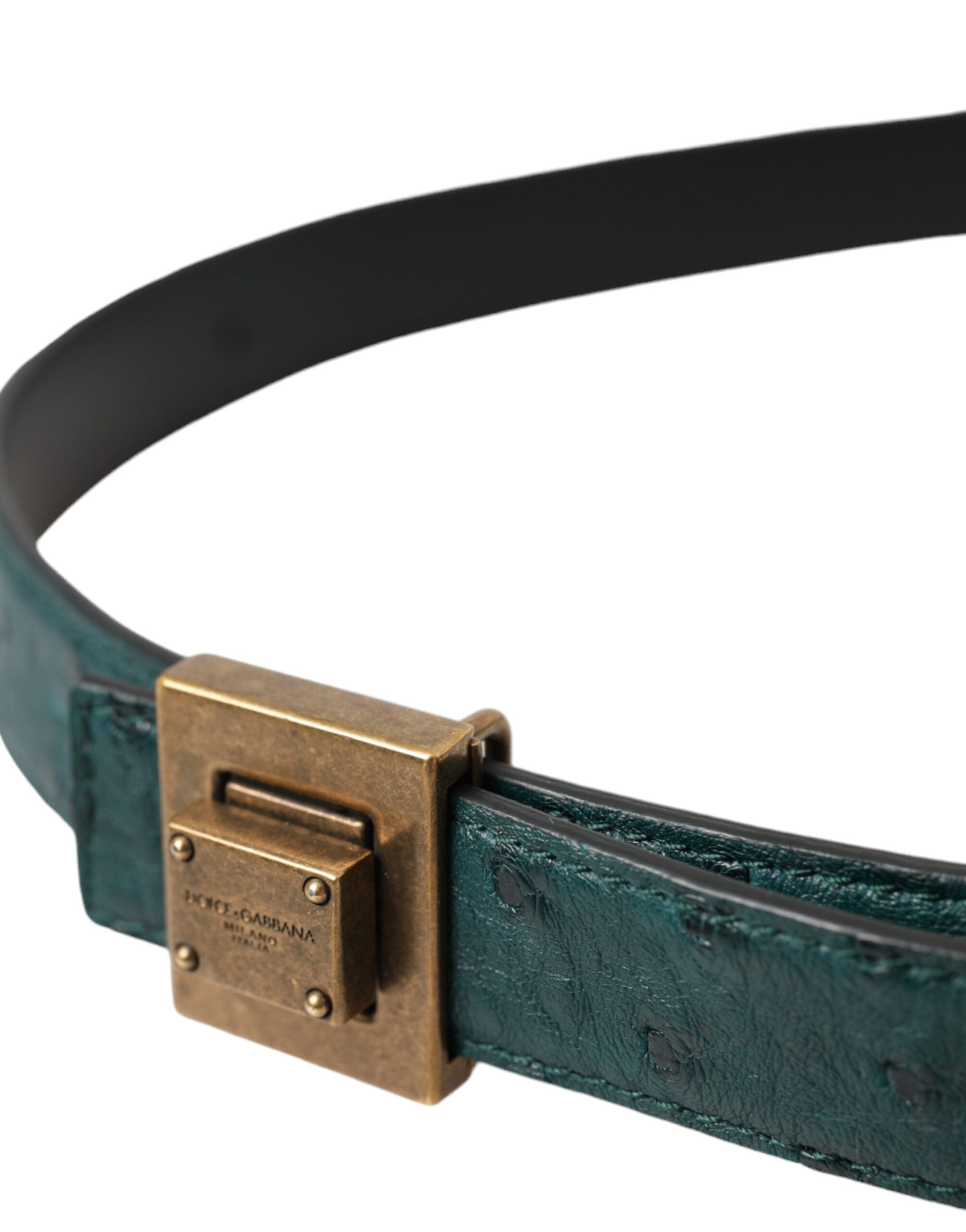 Dolce & Gabbana Dark Green Leather Square Metal Buckle Belt Glam Steals
