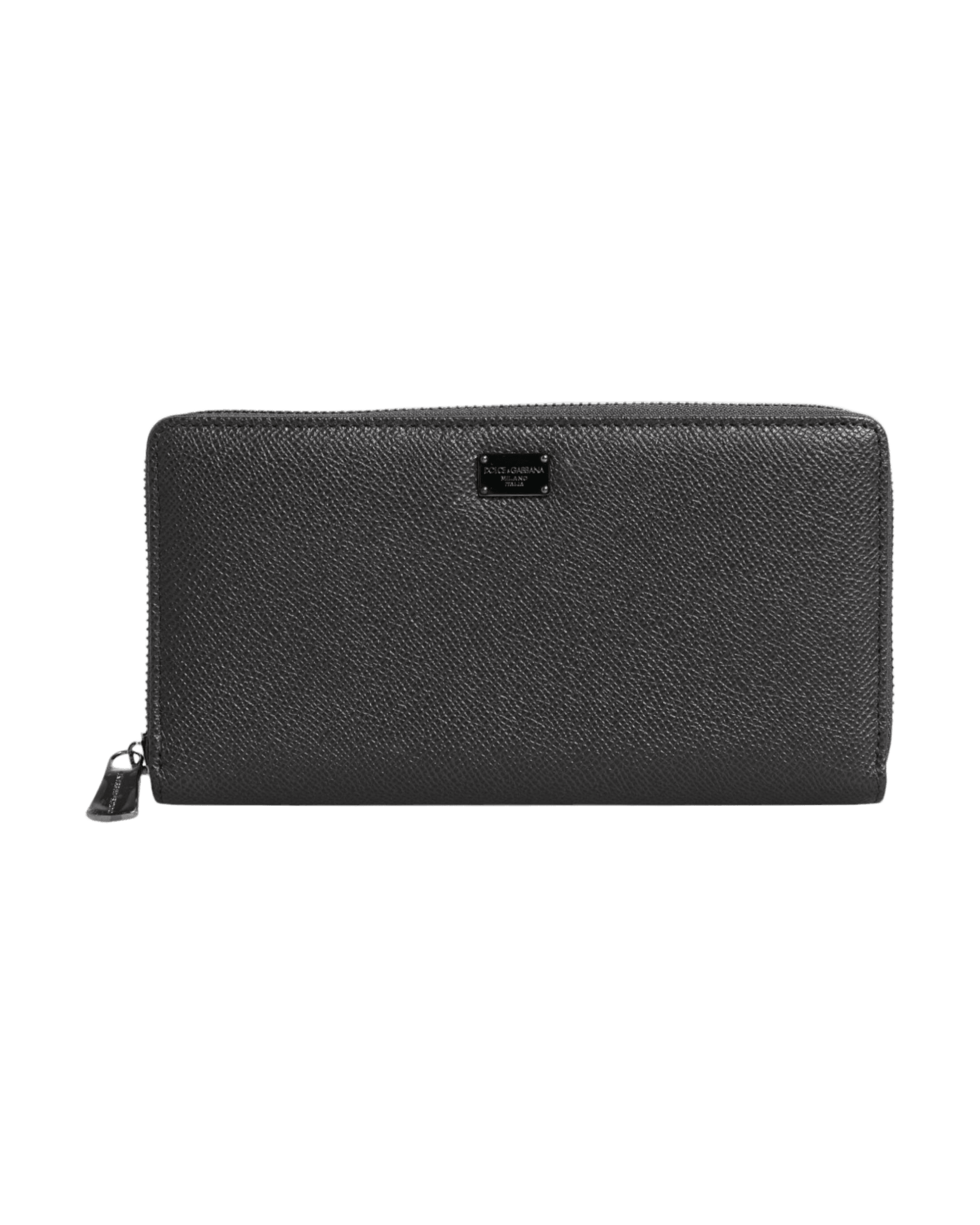 Dolce & Gabbana Dark Leather Dg Logo Zip Around Continental Gray Wallet Glam Steals