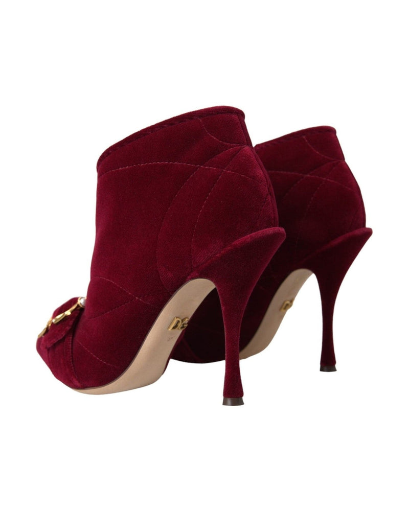 Dolce & Gabbana Dark Red Velvet Devotion Buckle Boots Shoes Glam Steals