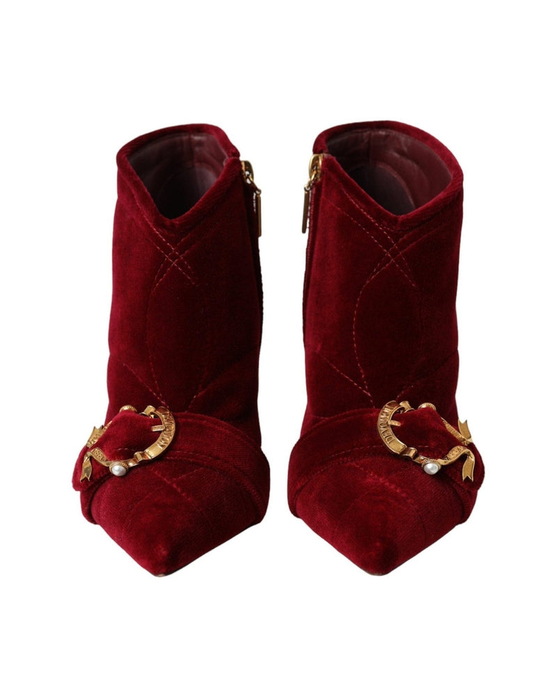 Dolce & Gabbana Dark Red Velvet Devotion Buckle Boots Shoes Glam Steals