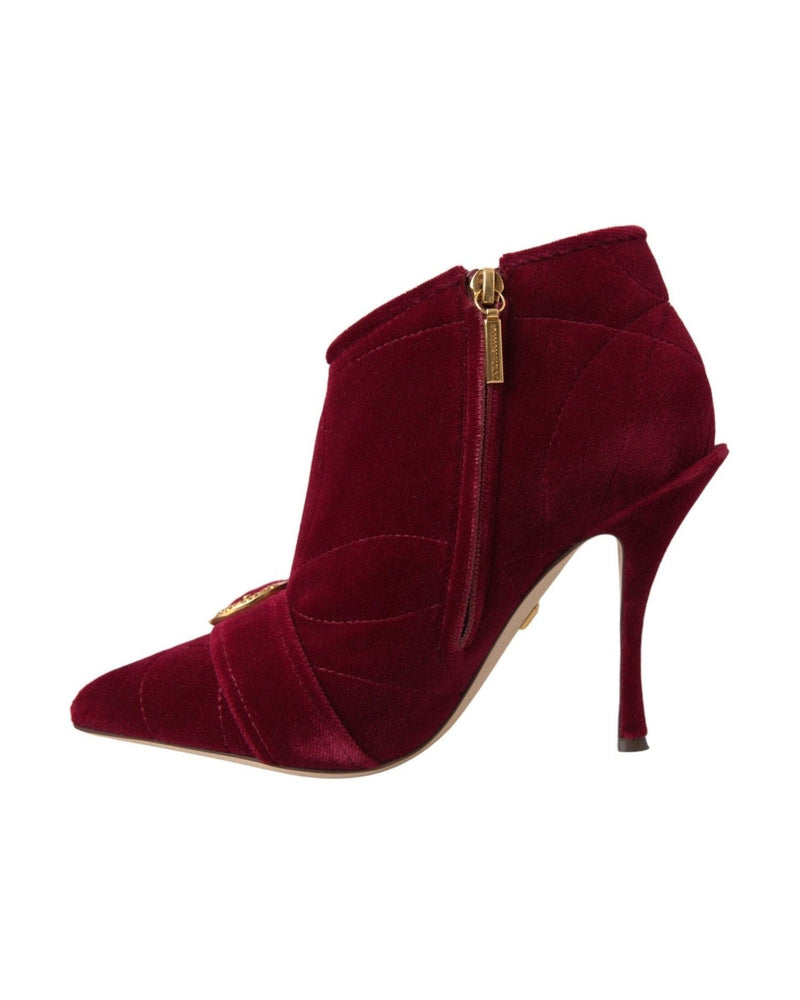 Dolce & Gabbana Dark Red Velvet Devotion Buckle Boots Shoes Glam Steals