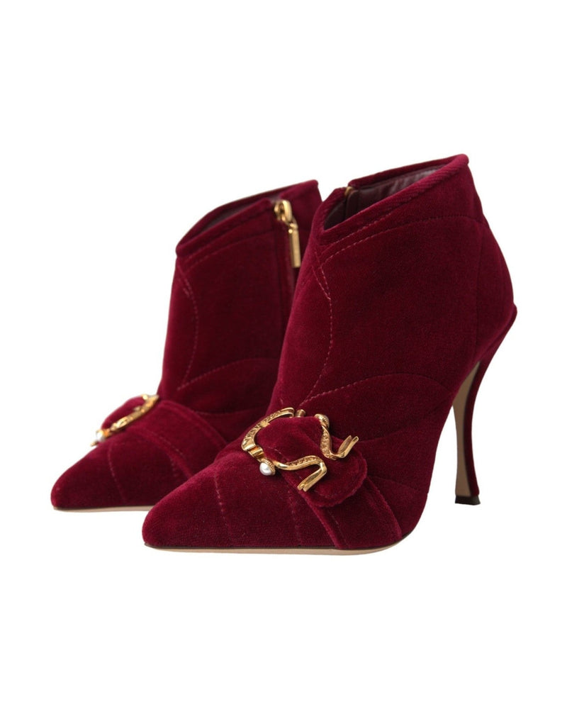 Dolce & Gabbana Dark Red Velvet Devotion Buckle Boots Shoes Glam Steals