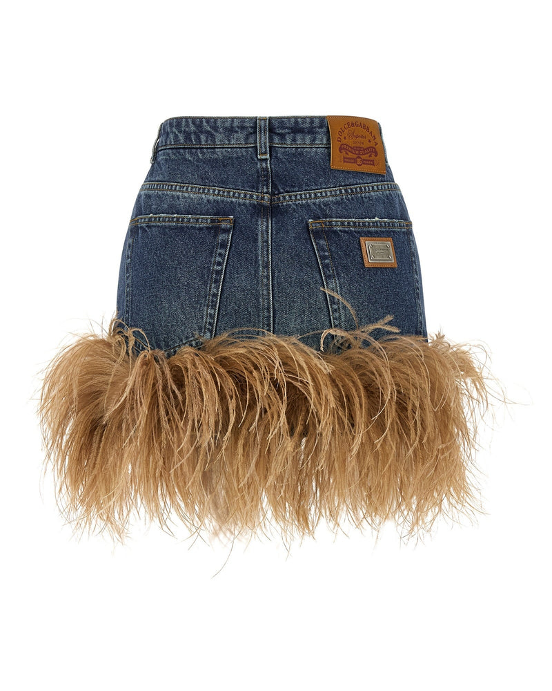 Dolce & Gabbana Denim Feather Skirt Glam Steals