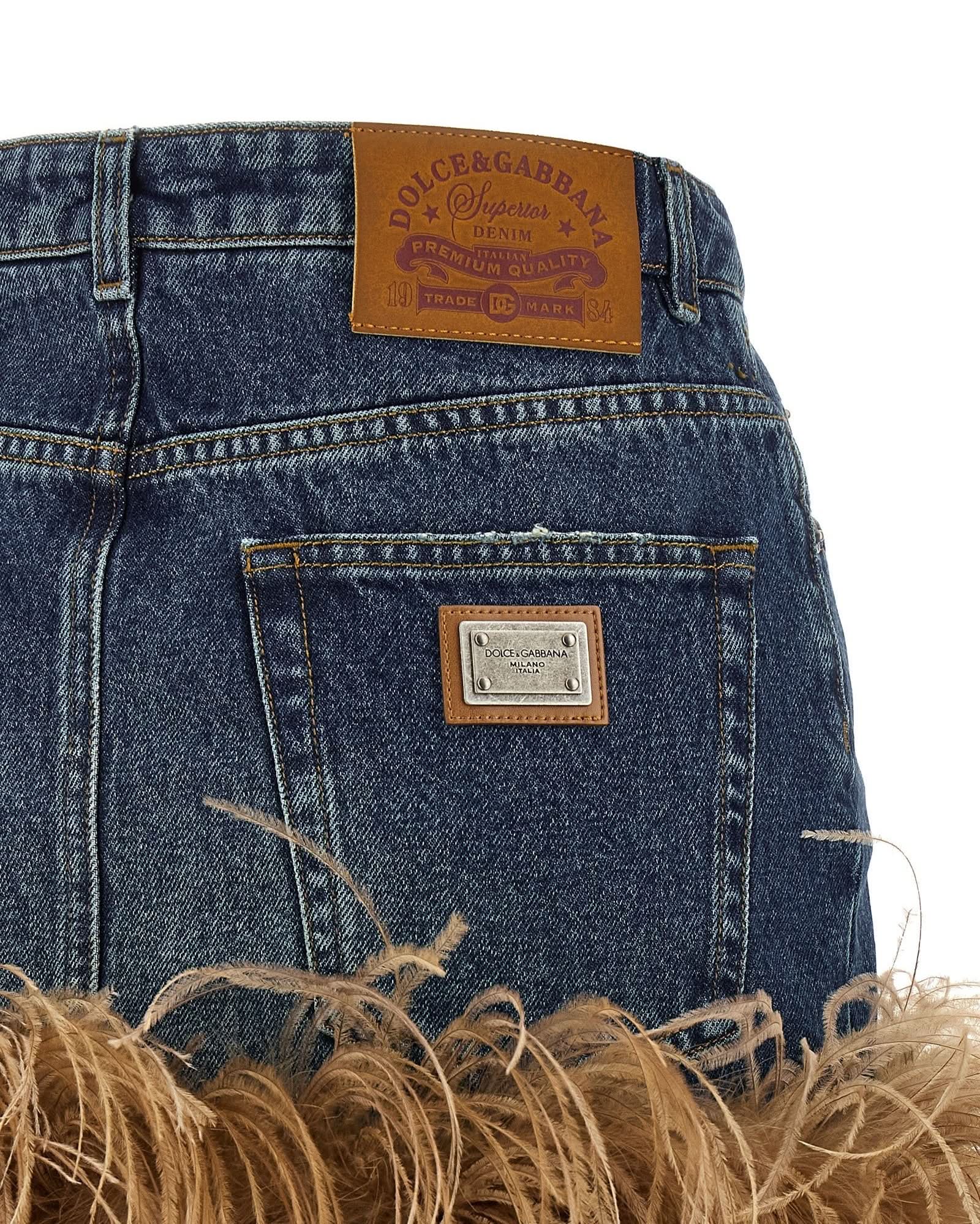 Dolce & Gabbana Denim Feather Skirt Glam Steals