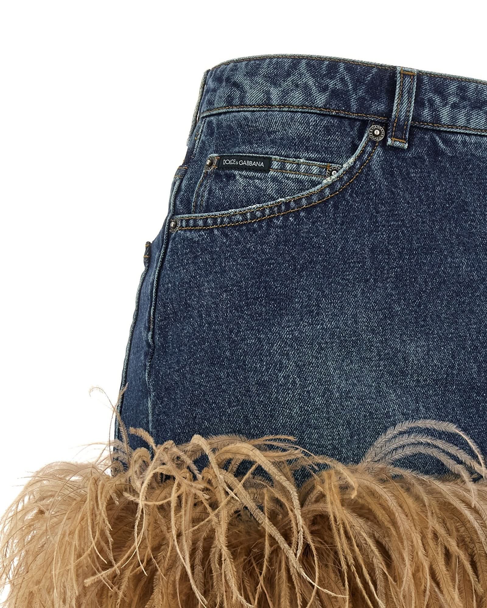 Dolce & Gabbana Denim Feather Skirt Glam Steals