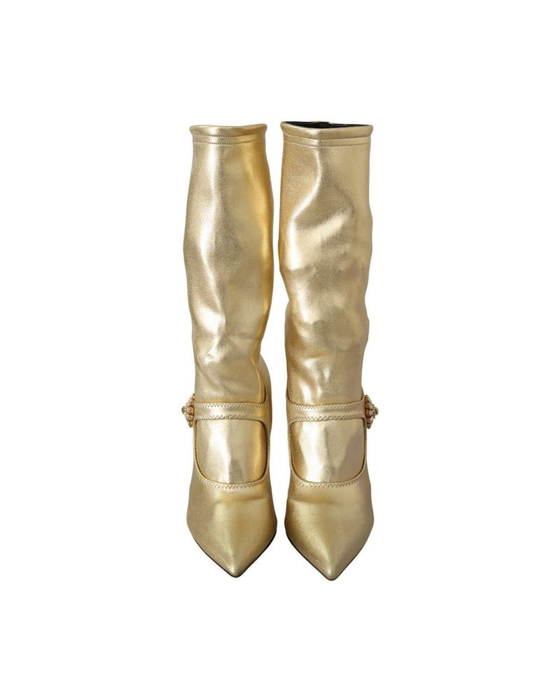 Dolce & Gabbana Elegant Ankle Boots Socks With Gold Rhinestones Glam Steals