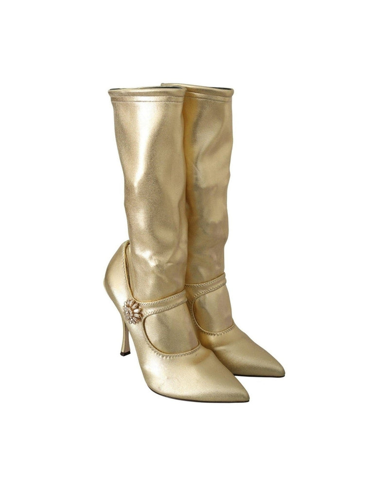 Dolce & Gabbana Elegant Ankle Boots Socks With Gold Rhinestones Glam Steals