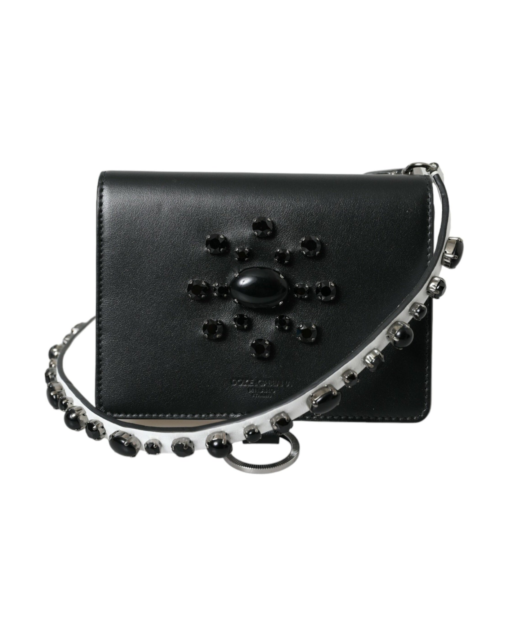 Dolce & Gabbana Elegant Crystal-Embellished Leather Card Holder