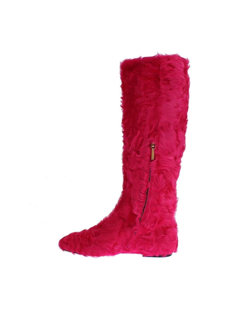 Dolce & Gabbana Elegant Lambskin Fur Pink Boots Glam Steals