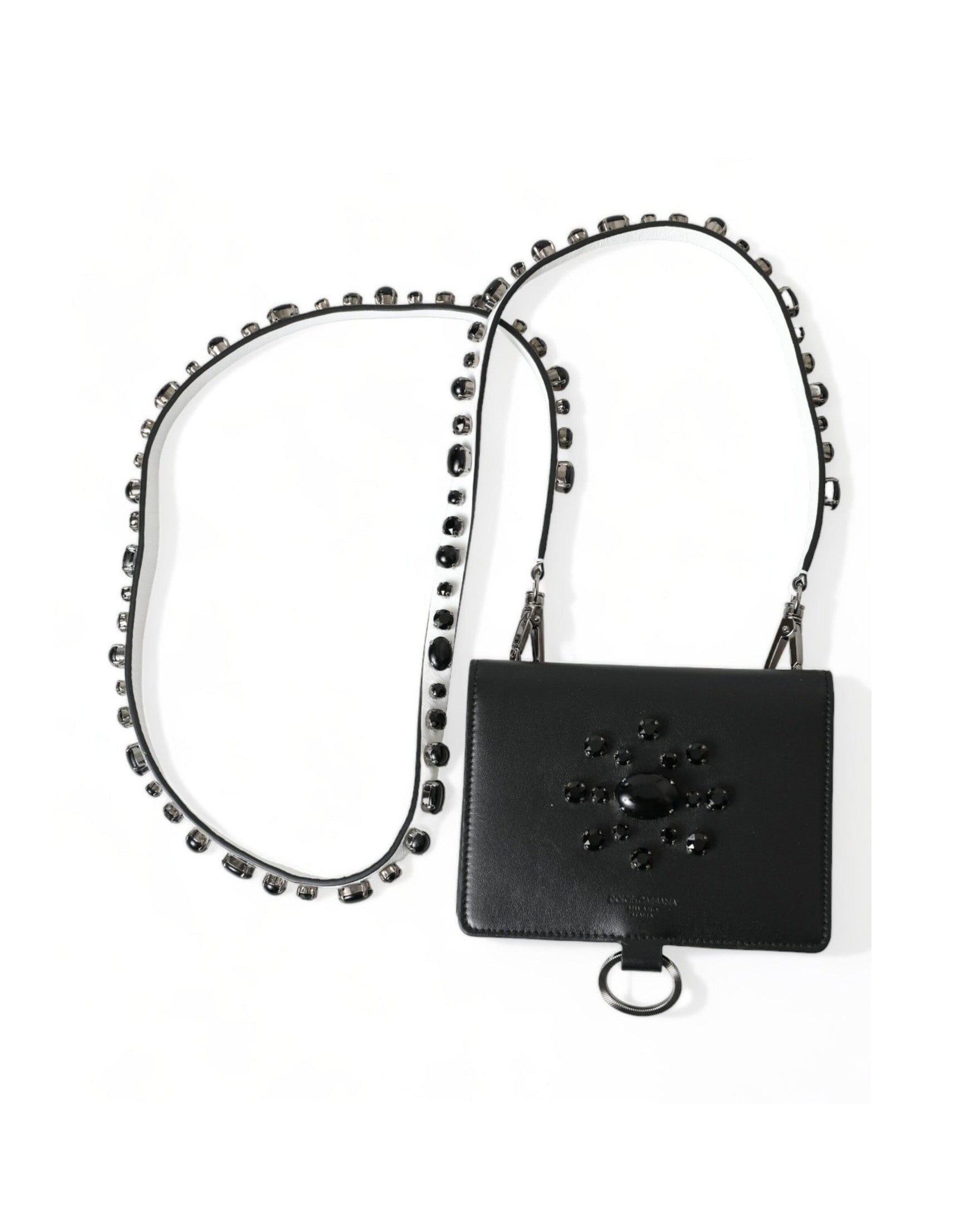 Dolce & Gabbana Elegant Leather Crystal Card Holder Black Wallet Glam Steals
