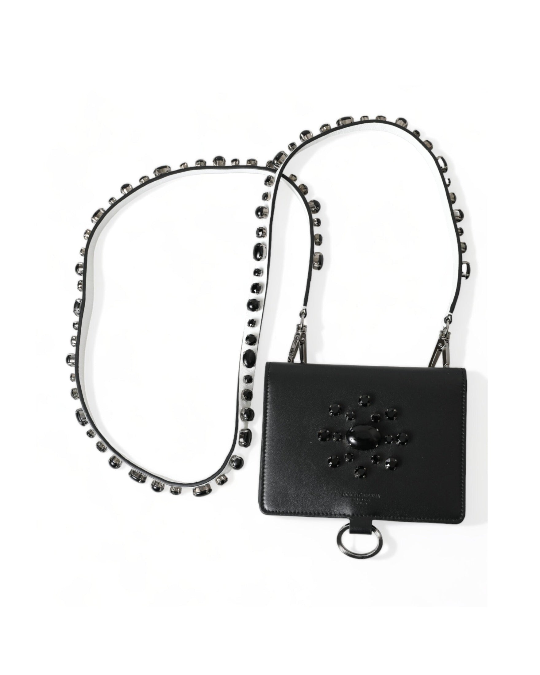Dolce & Gabbana Elegant Leather Crystal Card Holder Black Wallet